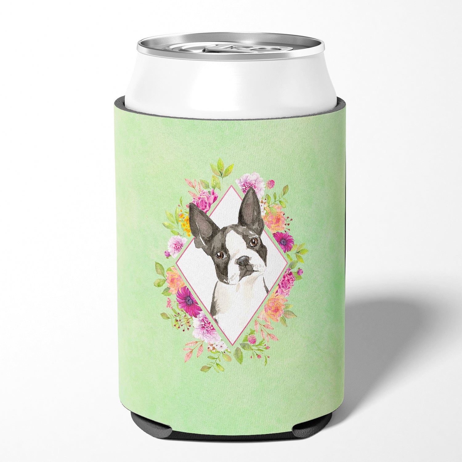 Boston Terrier Green Flowers Can or Bottle Hugger CK4417CC  the-store.com.