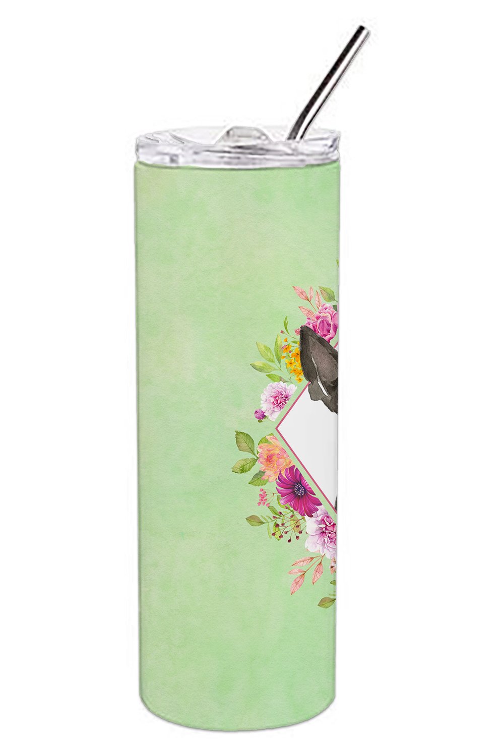 Boston Terrier Green Flowers Double Walled Stainless Steel 20 oz Skinny Tumbler CK4417TBL20 by Caroline's Treasures