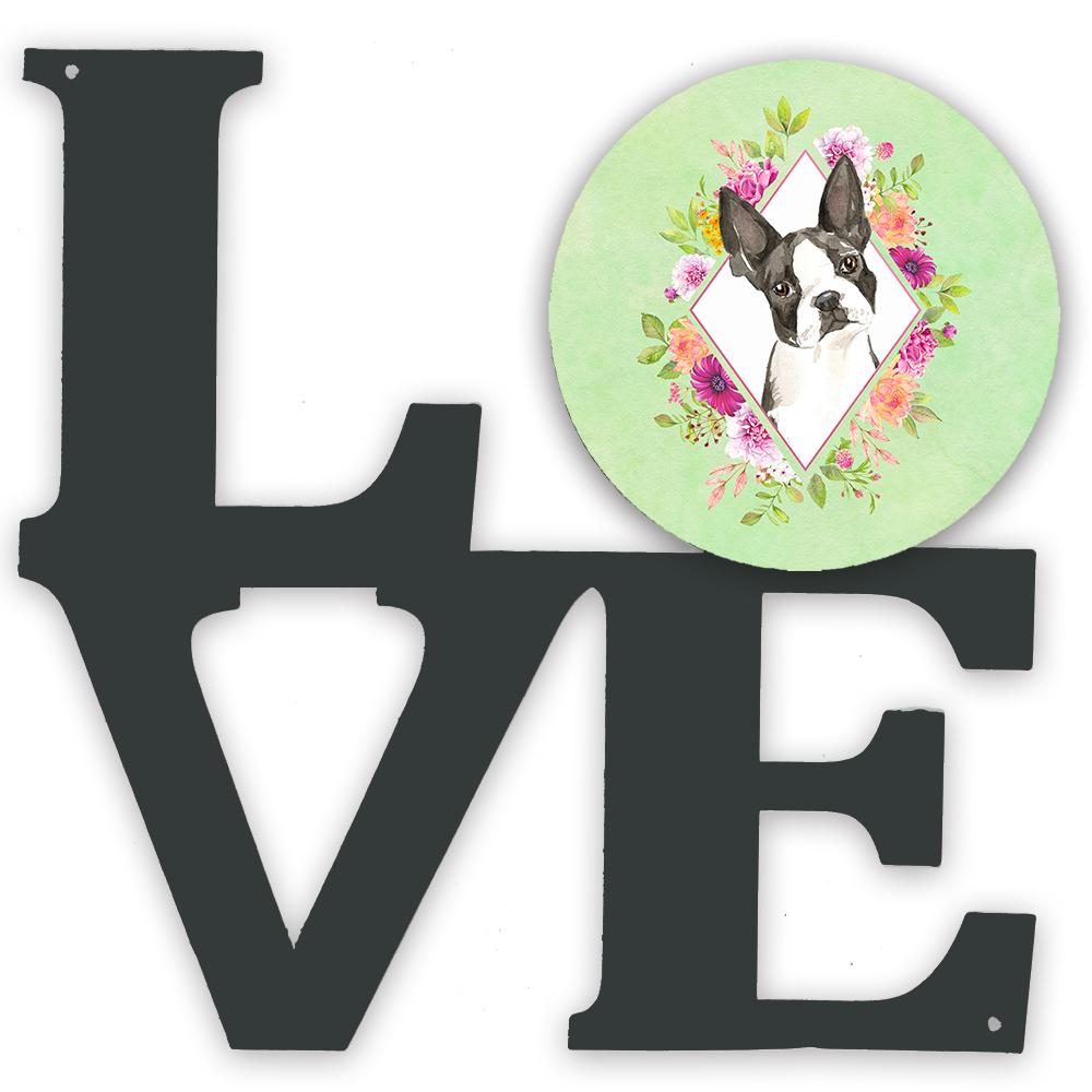 Boston Terrier Green Flowers Metal Wall Artwork LOVE CK4417WALV by Caroline's Treasures