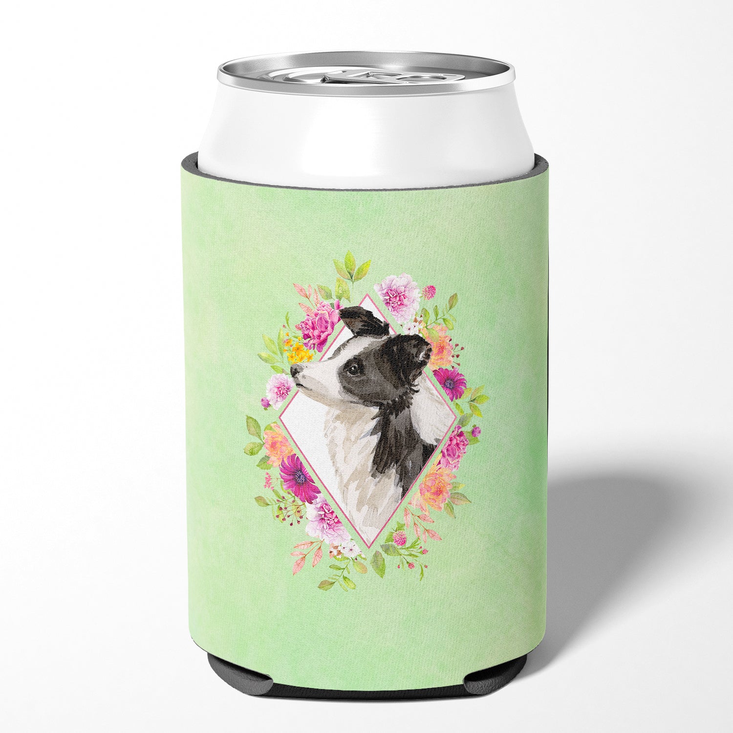 Border Collie Green Flowers Can or Bottle Hugger CK4418CC  the-store.com.