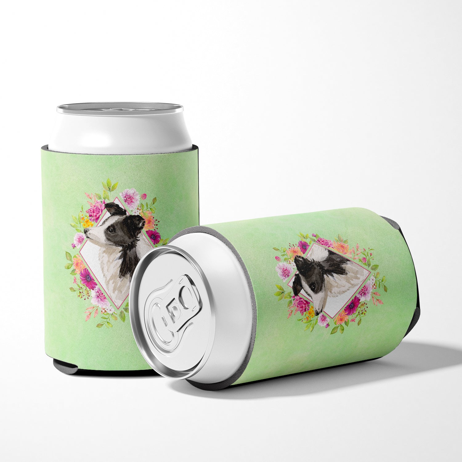 Border Collie Green Flowers Can or Bottle Hugger CK4418CC  the-store.com.