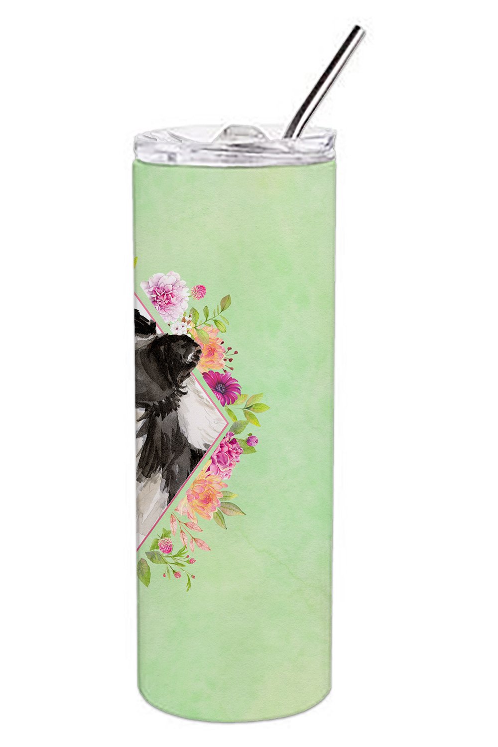 Border Collie Green Flowers Double Walled Stainless Steel 20 oz Skinny Tumbler CK4418TBL20 by Caroline's Treasures