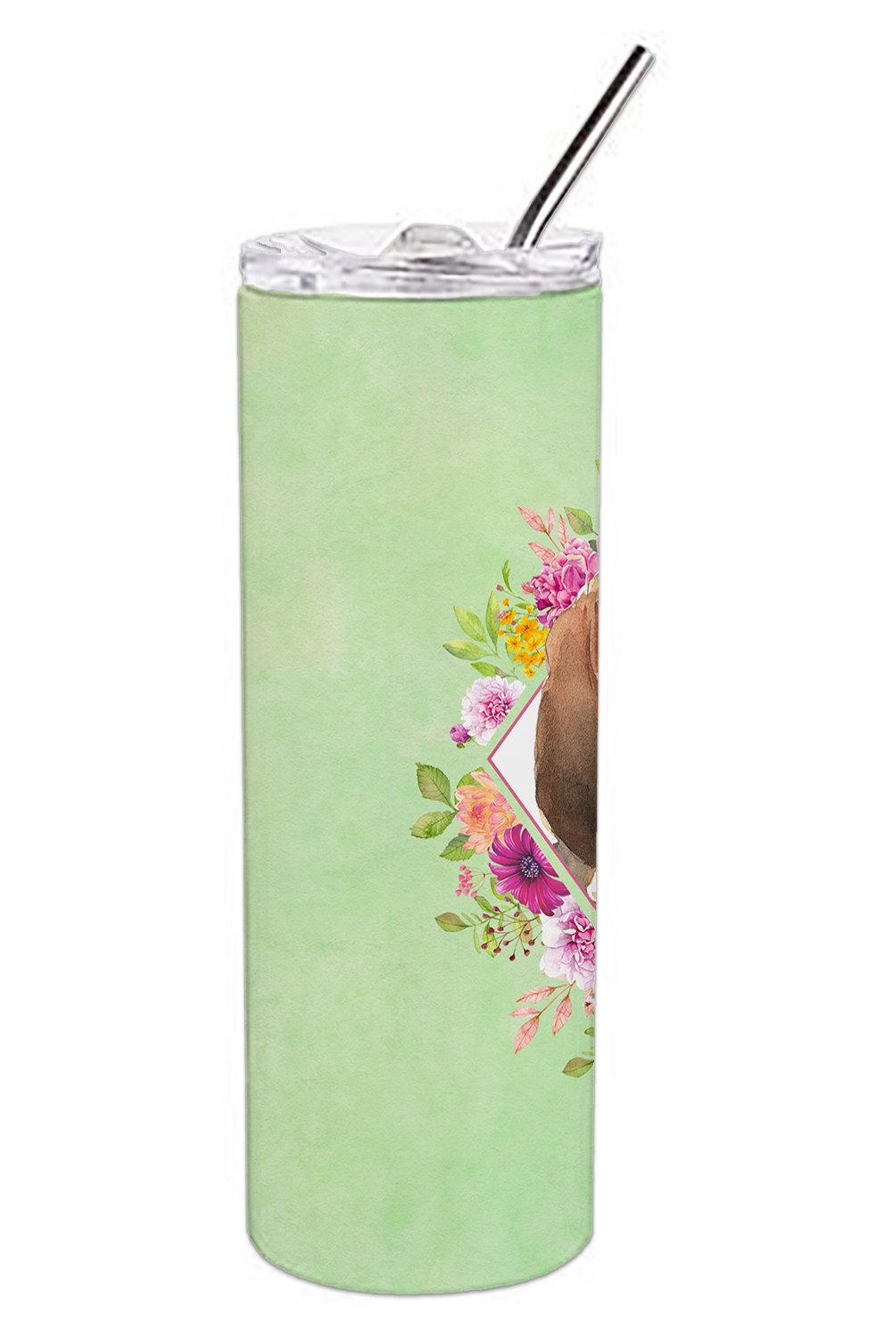 Bloodhound Green Flowers Double Walled Stainless Steel 20 oz Skinny Tumbler CK4419TBL20 by Caroline's Treasures