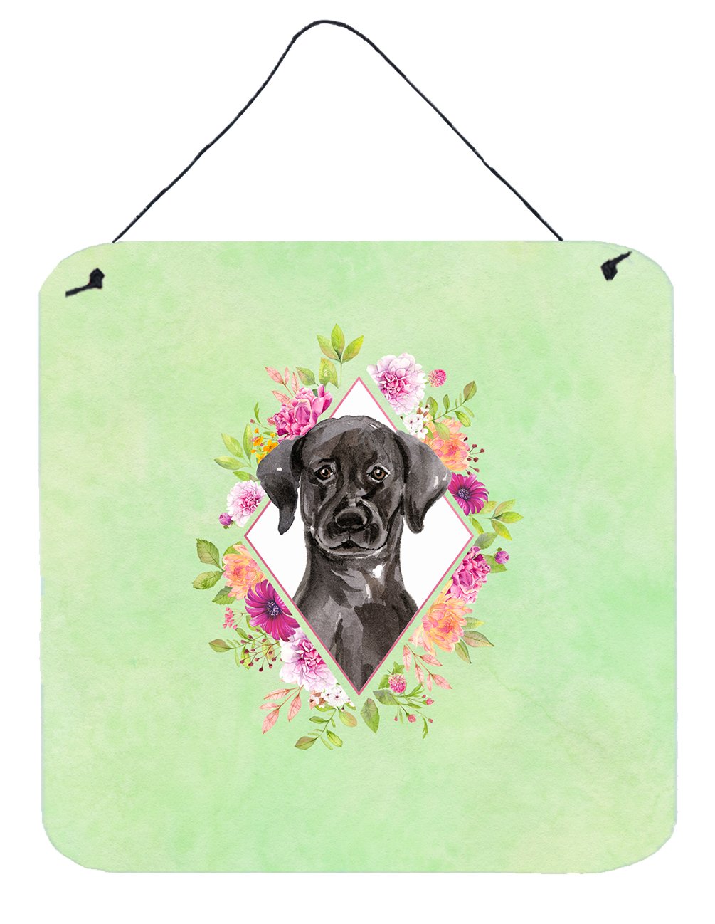 Black Labrador Green Flowers Wall or Door Hanging Prints CK4421DS66 by Caroline's Treasures