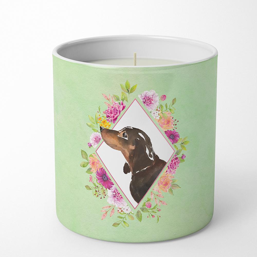 Black and Tan Dachshund Green Flowers 10 oz Decorative Soy Candle CK4422CDL by Caroline's Treasures