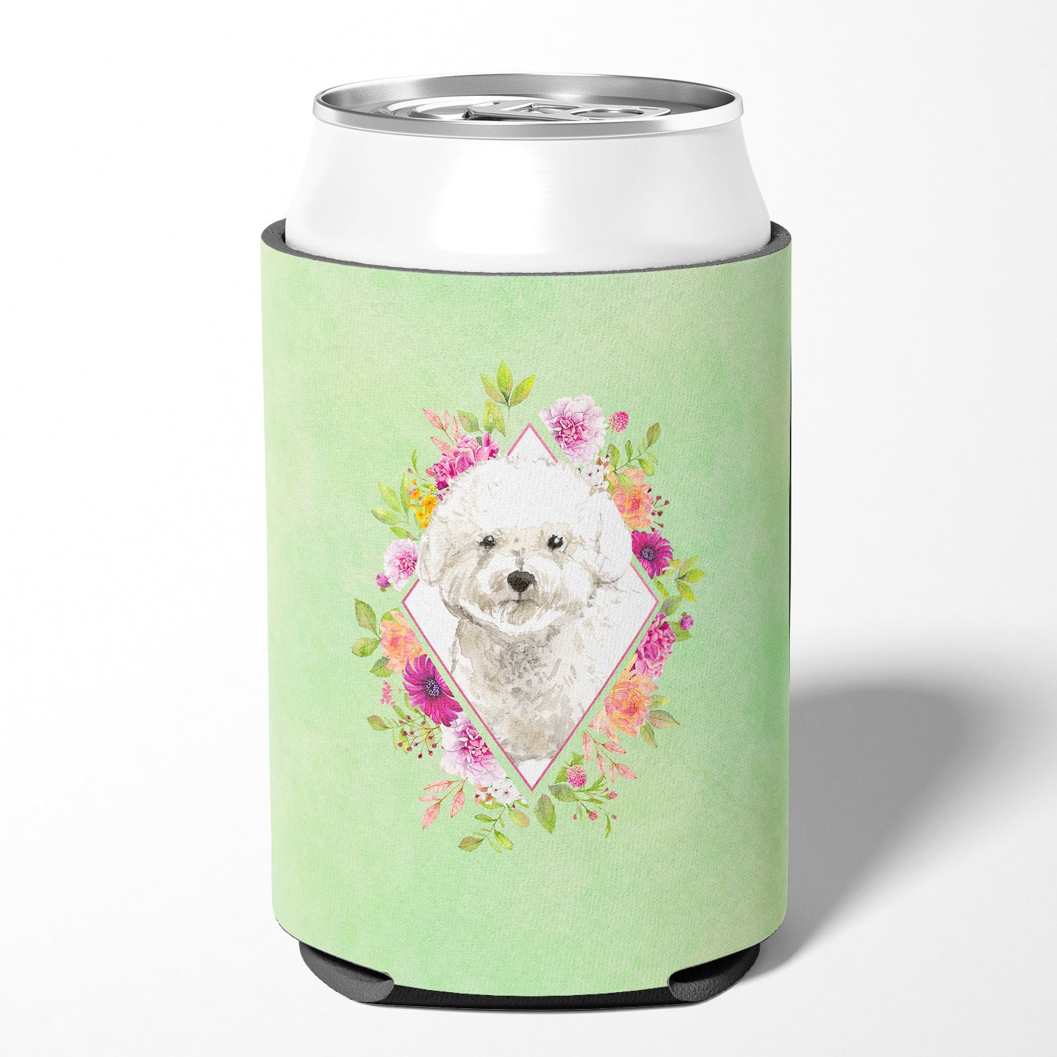 Bichon Frise Green Flowers Can or Bottle Hugger CK4423CC  the-store.com.