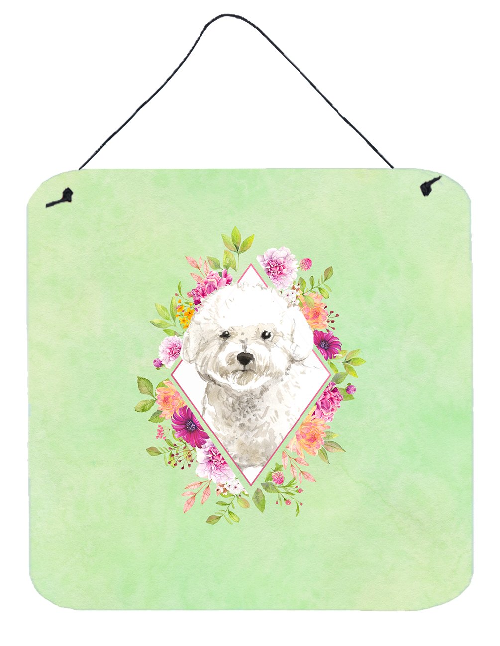 Bichon Frise Green Flowers Wall or Door Hanging Prints CK4423DS66 by Caroline&#39;s Treasures