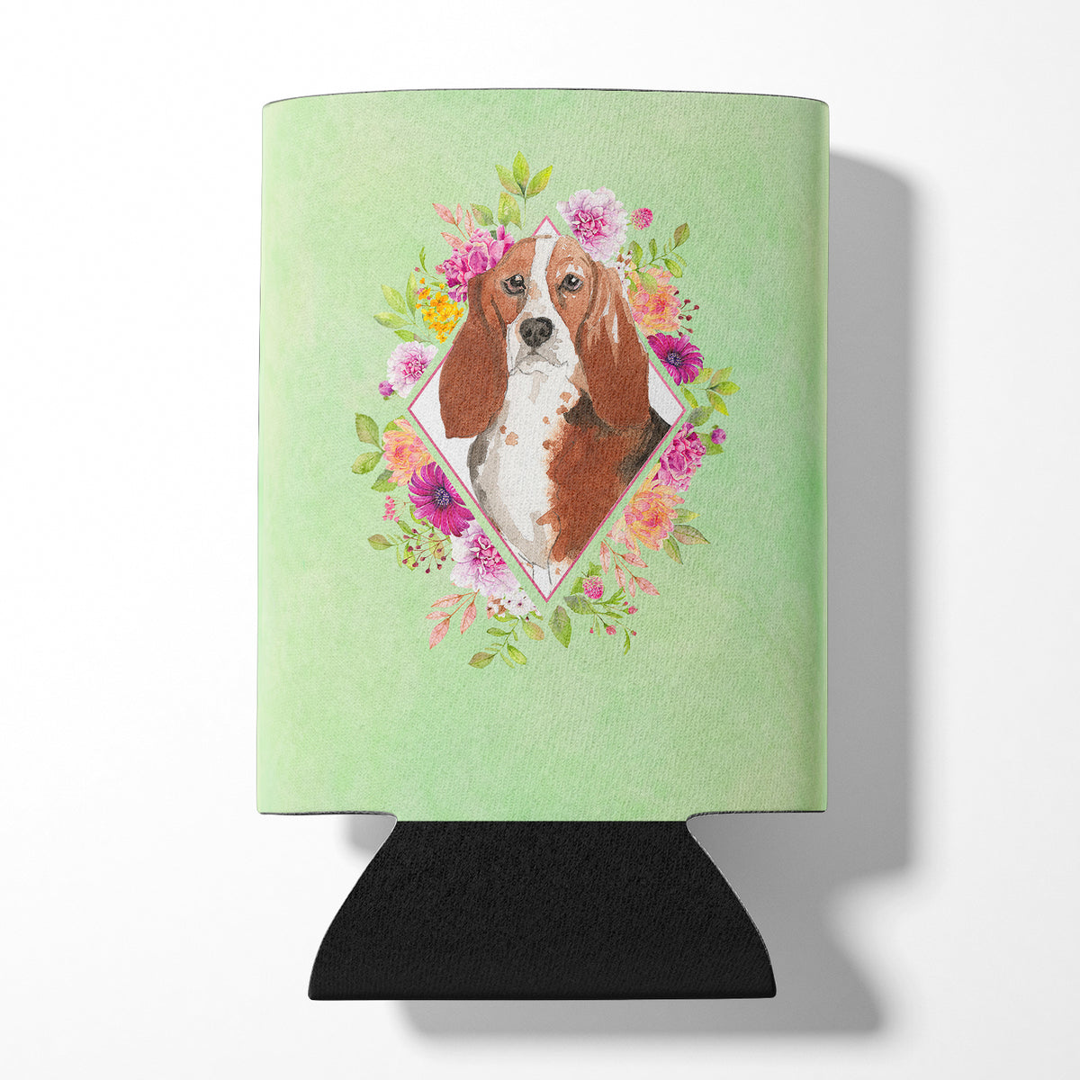 Basset Hound Green Flowers Can or Bottle Hugger CK4426CC  the-store.com.