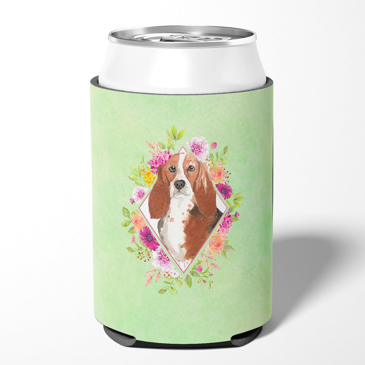 Basset Hound Green Flowers Can or Bottle Hugger CK4426CC  the-store.com.