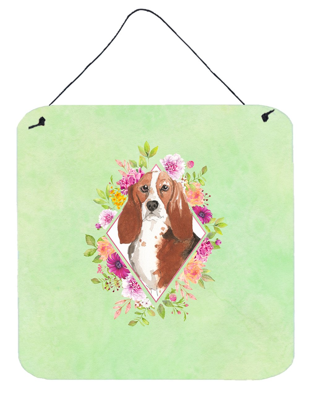 Basset Hound Green Flowers Wall or Door Hanging Prints CK4426DS66 by Caroline's Treasures