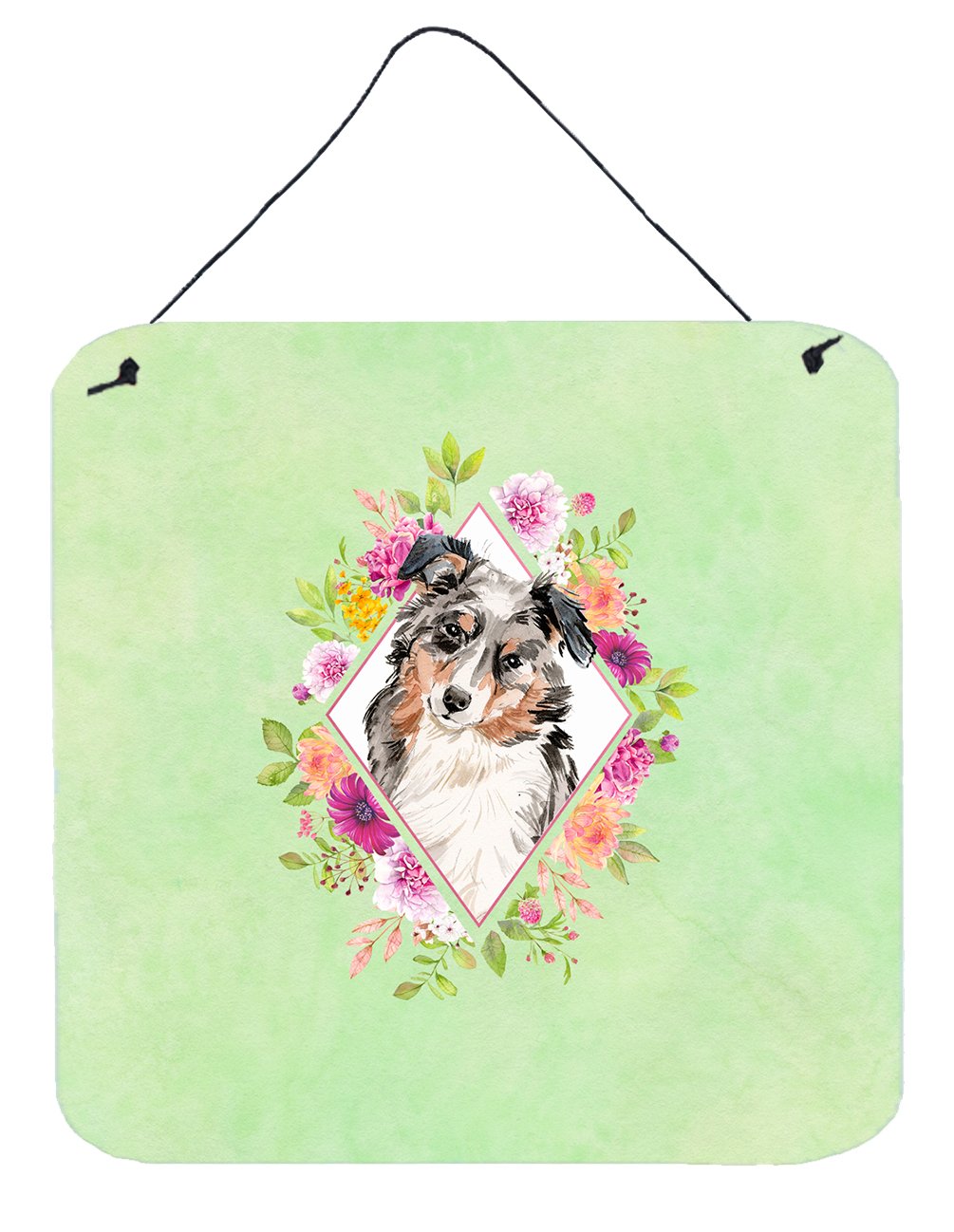 Australian Shepherd Green Flowers Wall or Door Hanging Prints CK4427DS66 by Caroline's Treasures