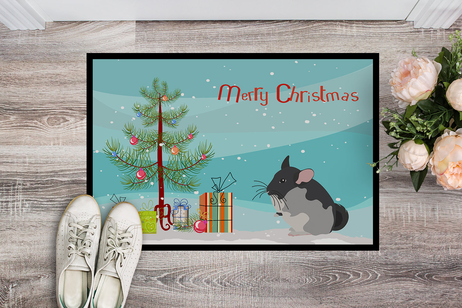 Black Velvet Chinchilla Merry Christmas Indoor or Outdoor Mat 18x27 CK4432MAT - the-store.com