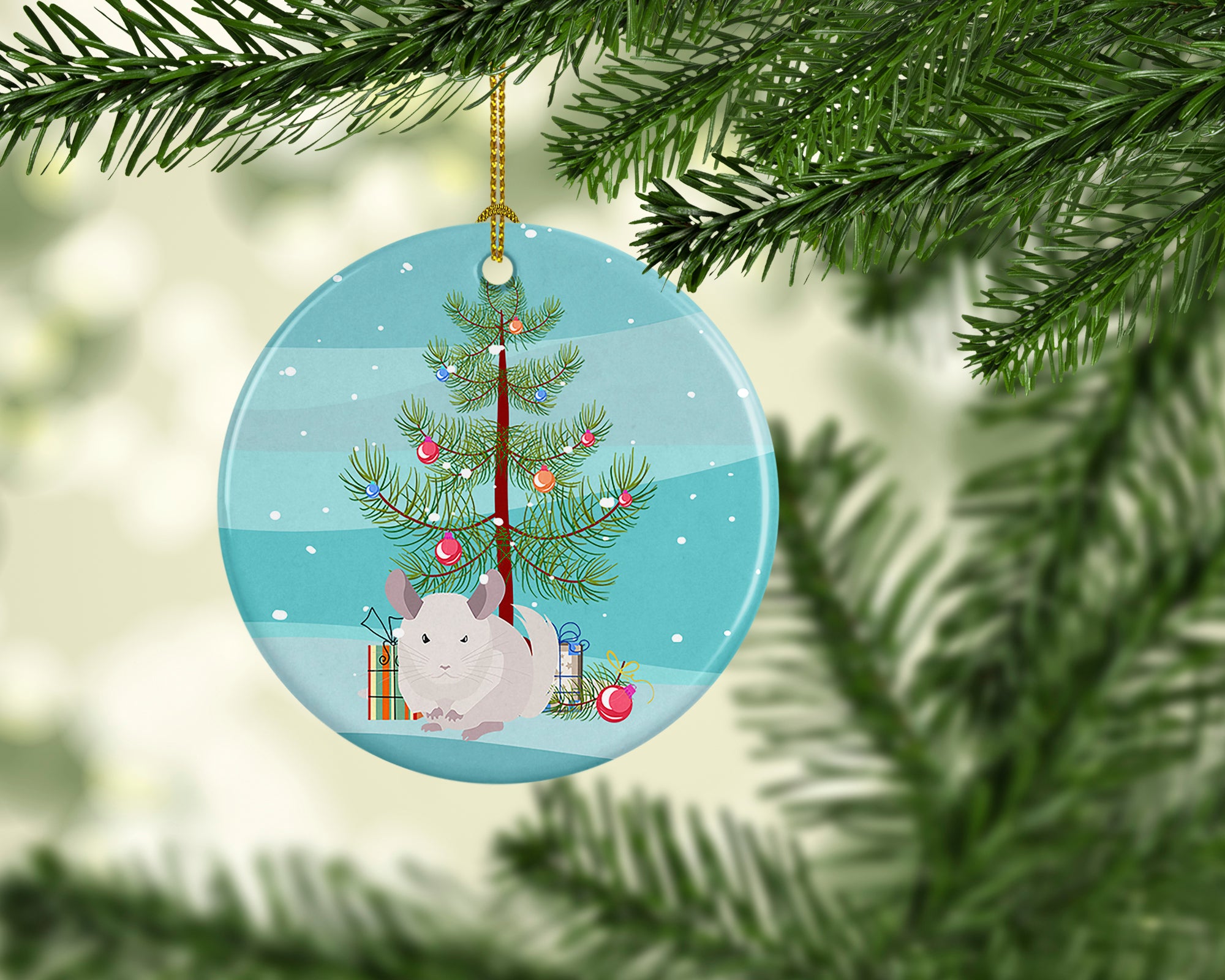 White Dominant Chinchilla Merry Christmas Ceramic Ornament - the-store.com