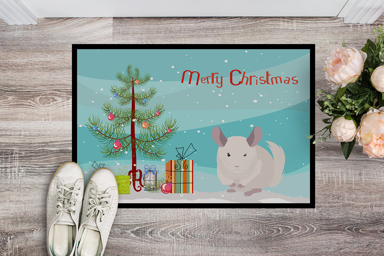 White Dominant Chinchilla Merry Christmas Indoor or Outdoor Mat 18x27 CK4437MAT - the-store.com