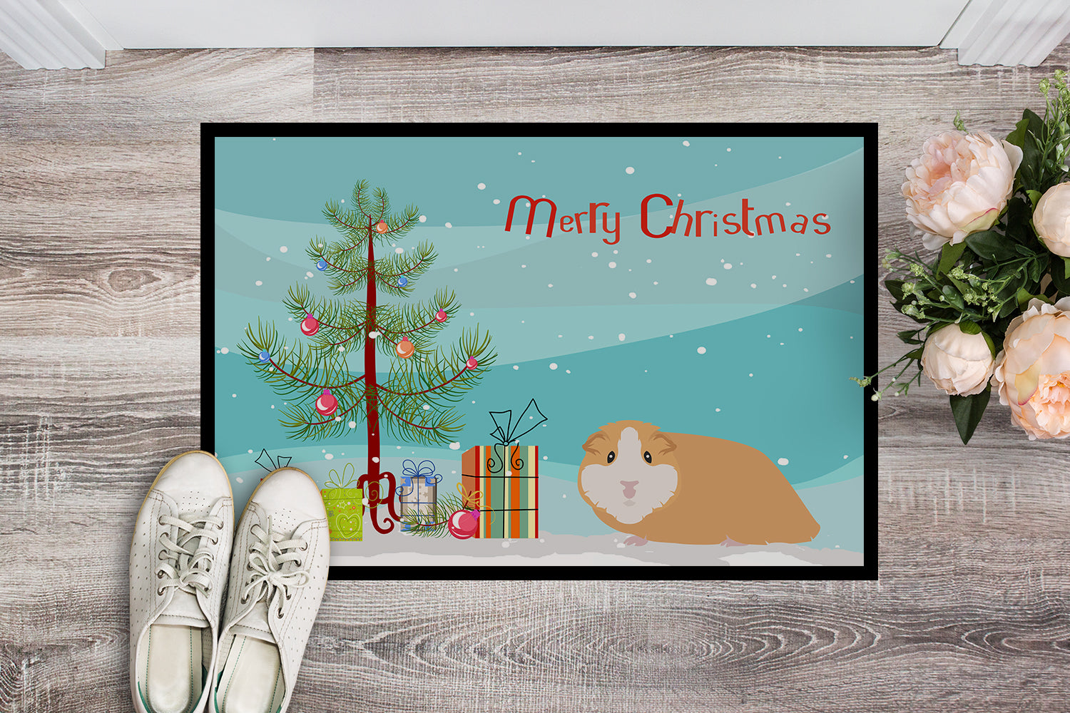 American Guinea Pig Merry Christmas Indoor or Outdoor Mat 18x27 CK4439MAT - the-store.com