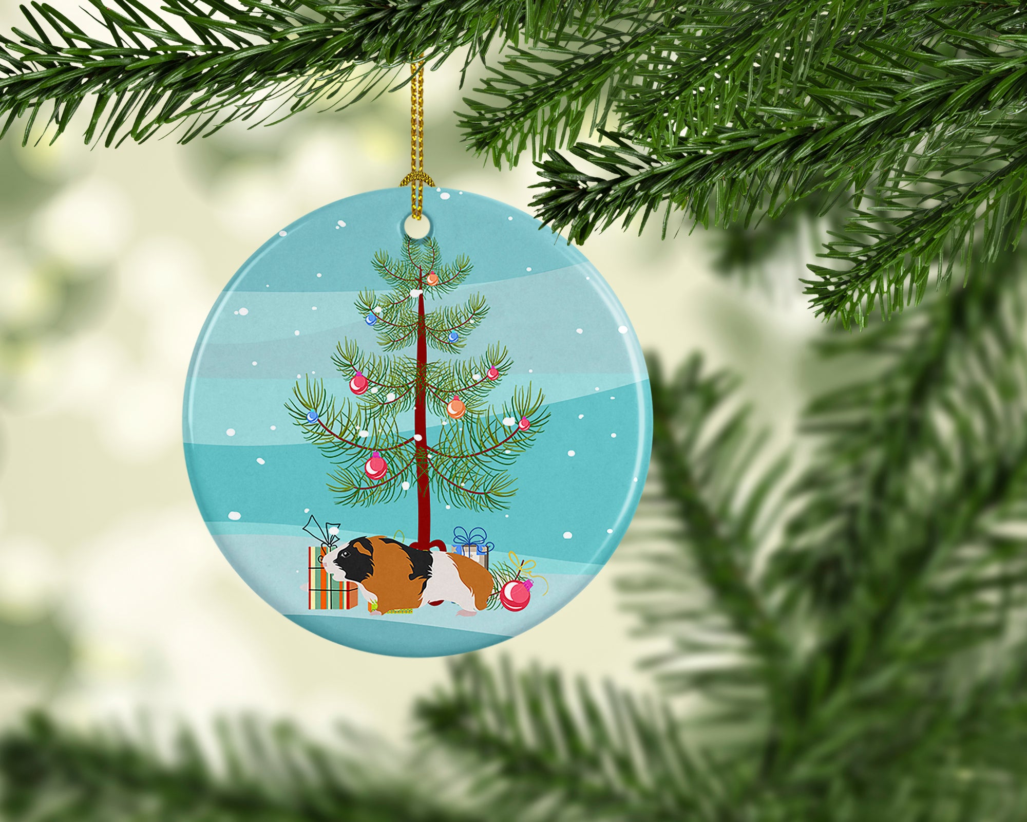 Rex Guinea Pig Merry Christmas Ceramic Ornament - the-store.com