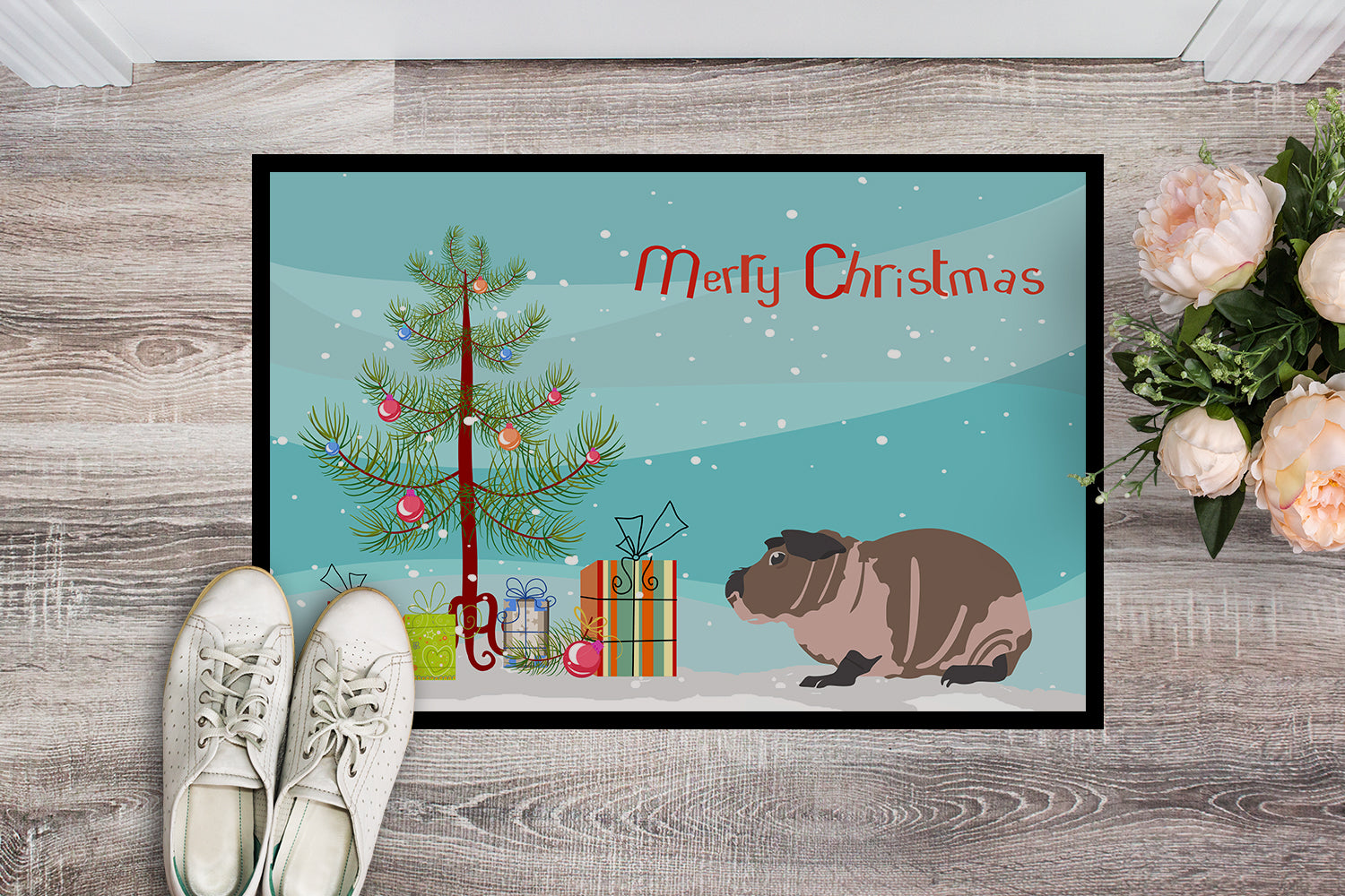 Skinny Guinea Pig Merry Christmas Indoor or Outdoor Mat 18x27 CK4447MAT - the-store.com