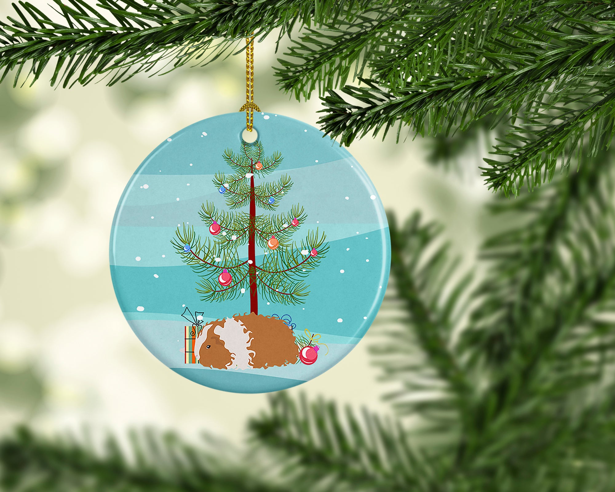 Texel Guinea Pig Merry Christmas Ceramic Ornament - the-store.com