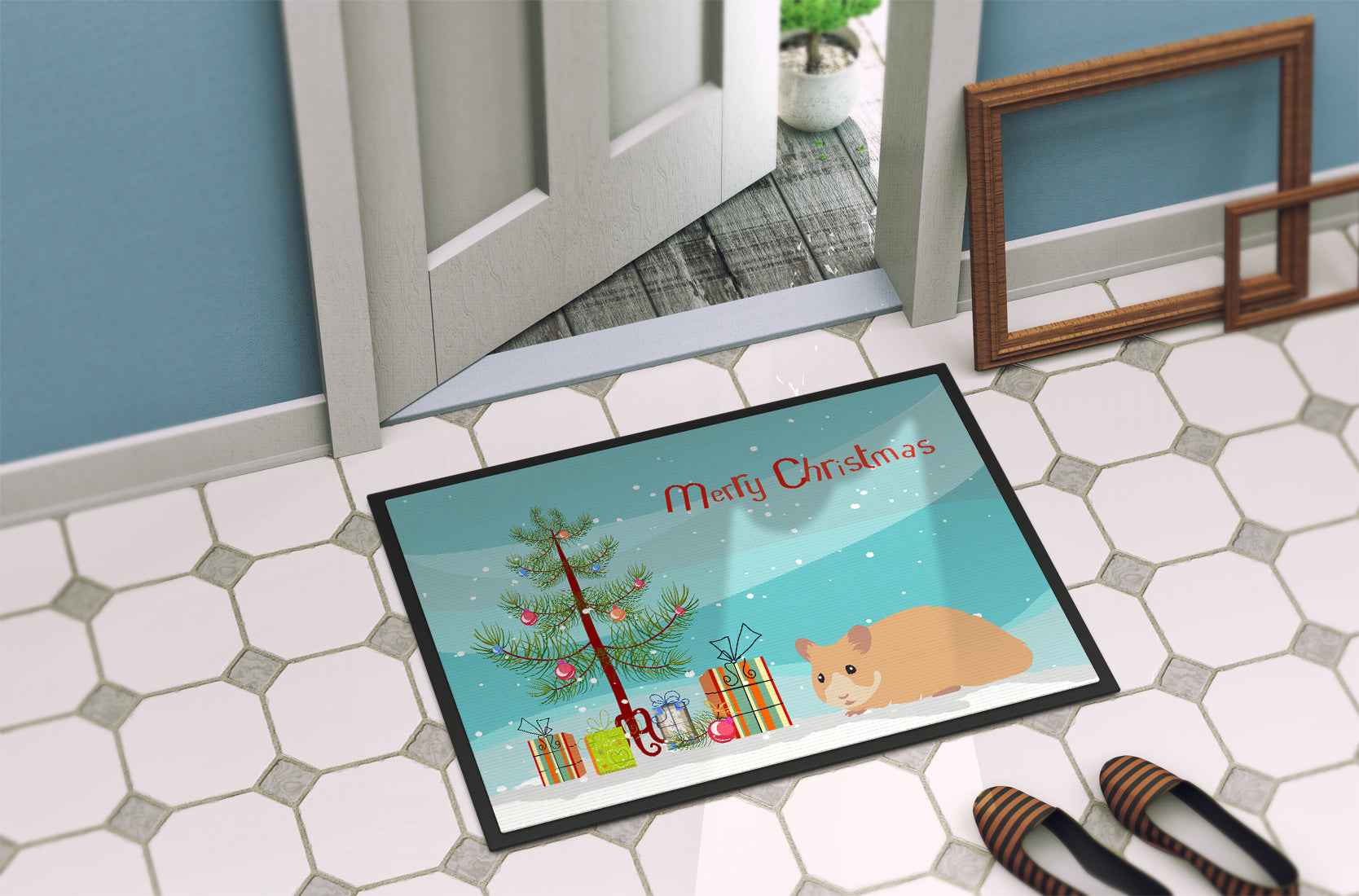 Syrian Golden Hamster Merry Christmas Indoor or Outdoor Mat 18x27 CK4455MAT - the-store.com