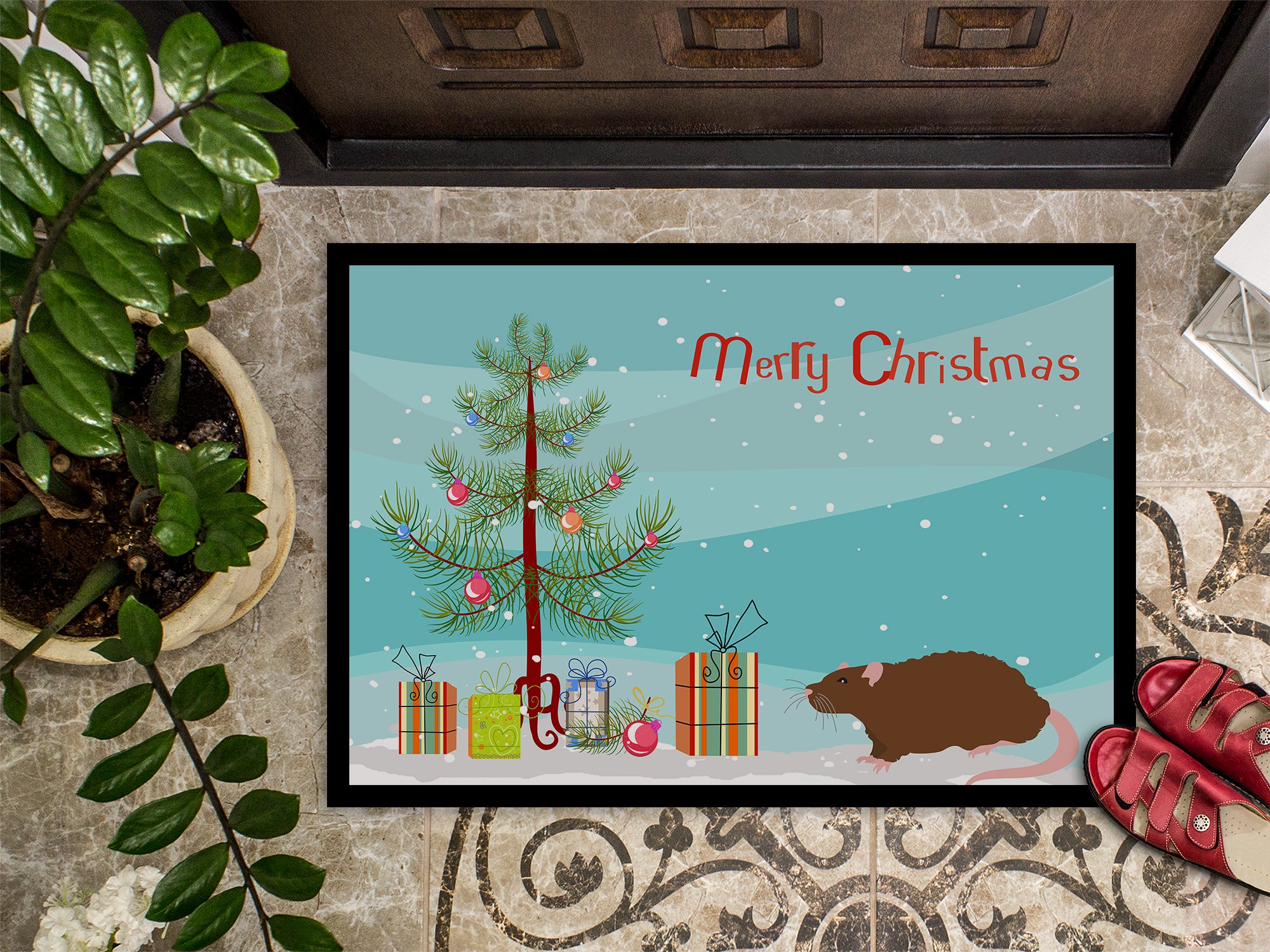 Rex Rat Merry Christmas Indoor or Outdoor Mat 18x27 CK4474MAT - the-store.com