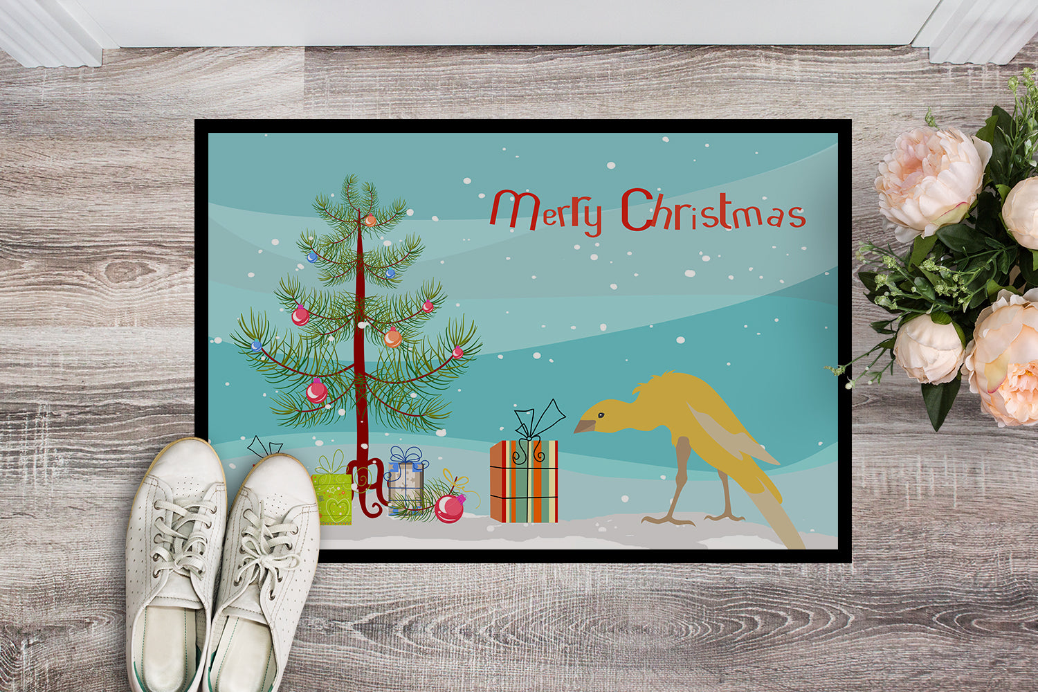 Belgian Hunchback Canary Merry Christmas Indoor or Outdoor Mat 18x27 CK4477MAT - the-store.com