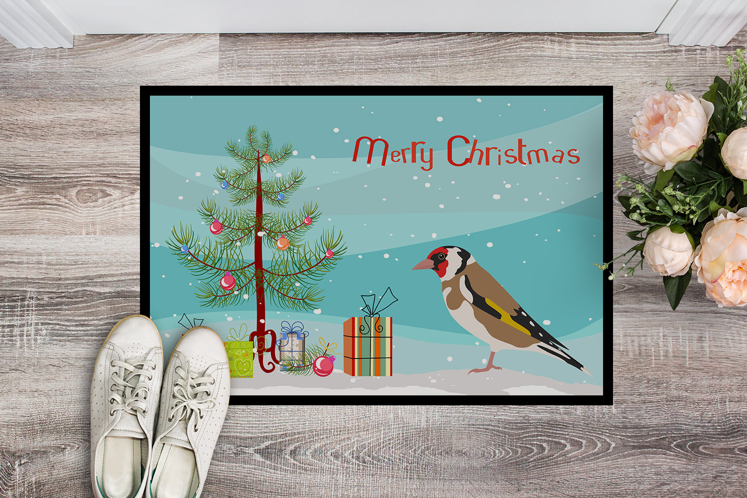 Gold Finch Merry Christmas Indoor or Outdoor Mat 18x27 CK4489MAT - the-store.com