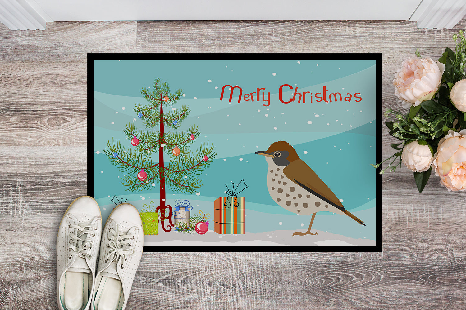 Thrush Merry Christmas Indoor or Outdoor Mat 18x27 CK4493MAT - the-store.com