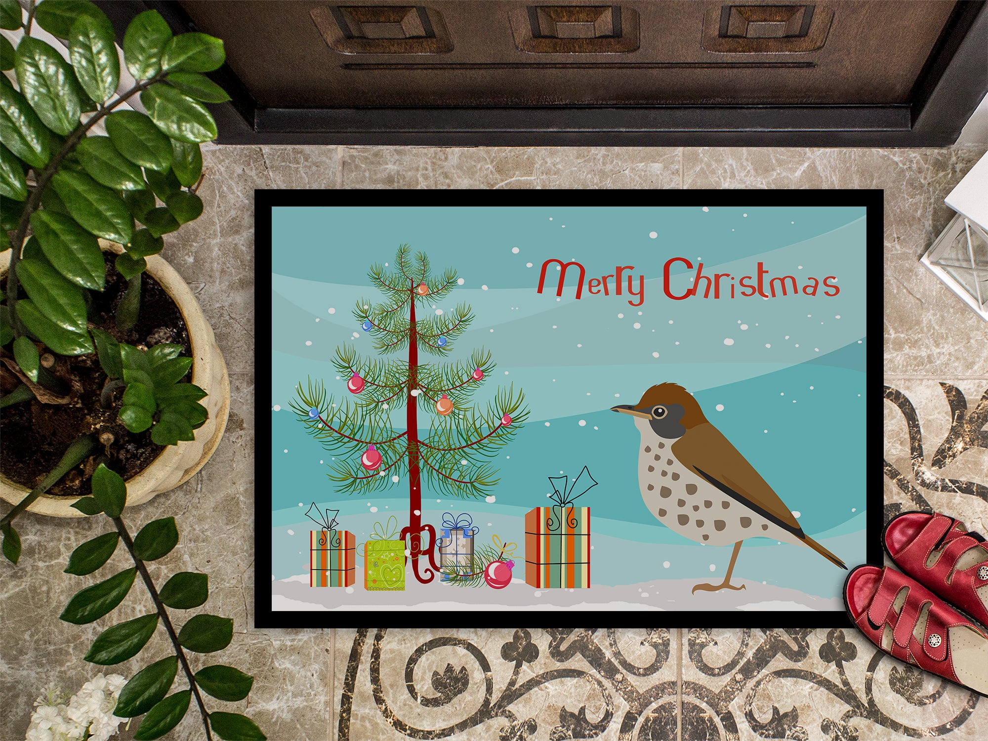 Thrush Merry Christmas Indoor or Outdoor Mat 18x27 CK4493MAT - the-store.com