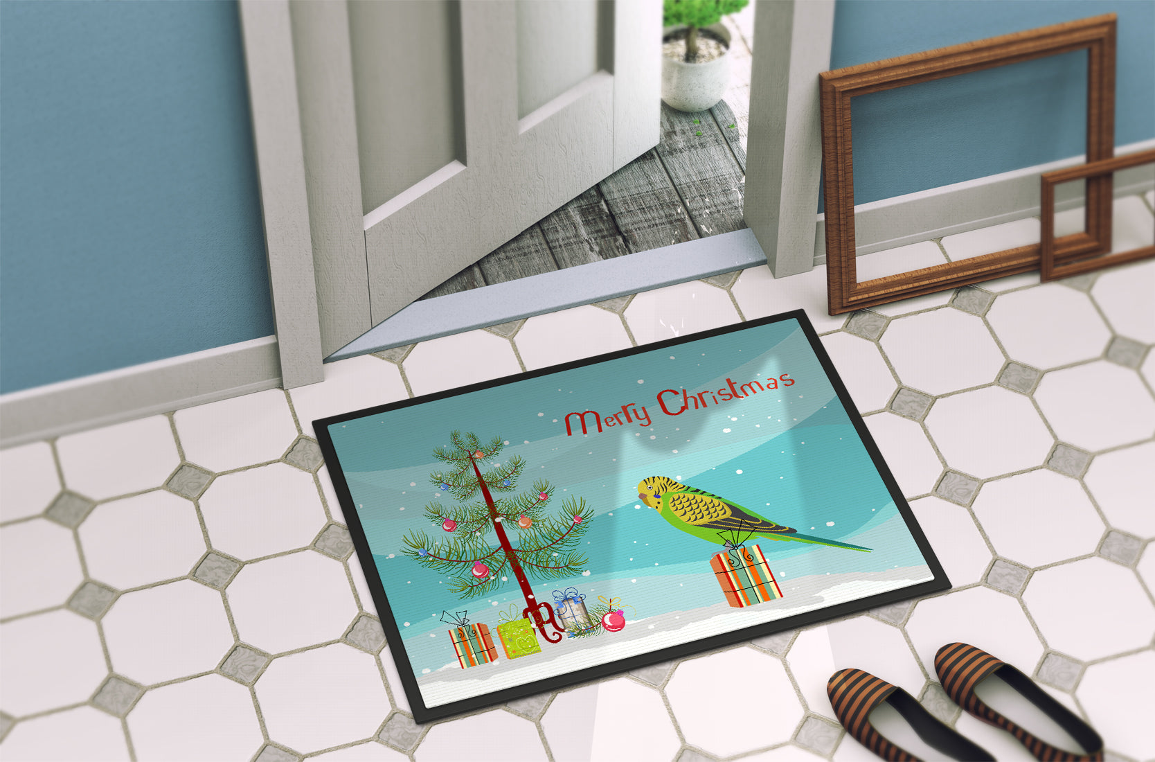 Budgerigar Merry Christmas Indoor or Outdoor Mat 18x27 CK4497MAT - the-store.com