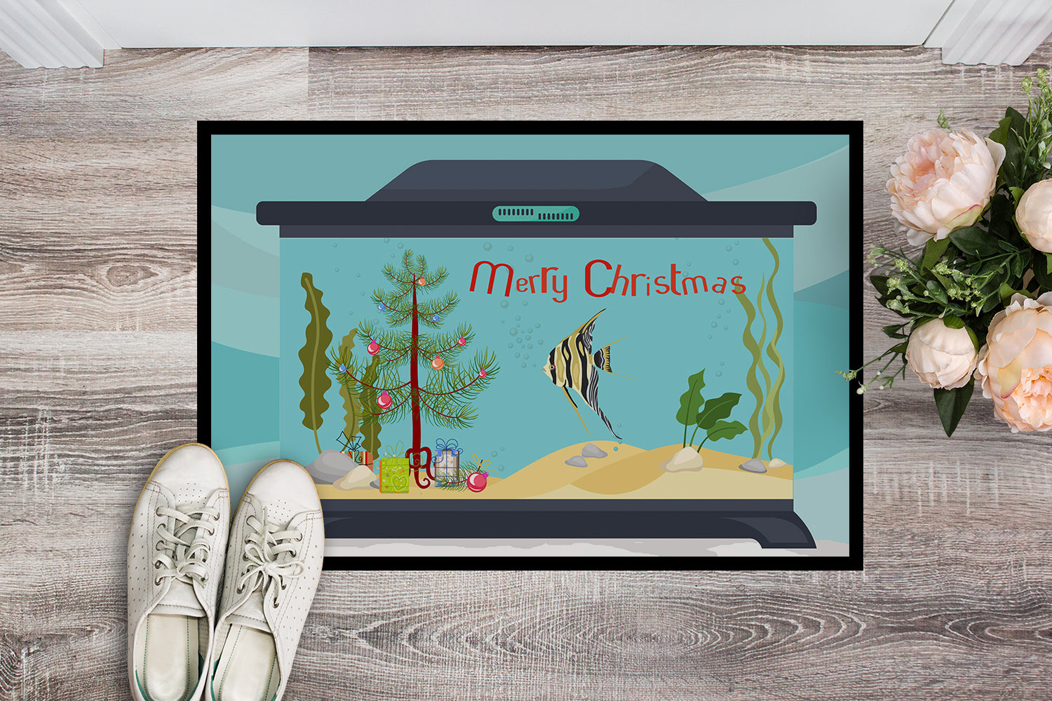 Angelfish Merry Christmas Indoor or Outdoor Mat 18x27 CK4504MAT - the-store.com