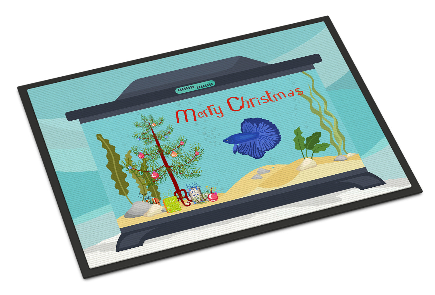 Delta Tail Betta Fish Merry Christmas Indoor or Outdoor Mat 18x27 CK4507MAT - the-store.com