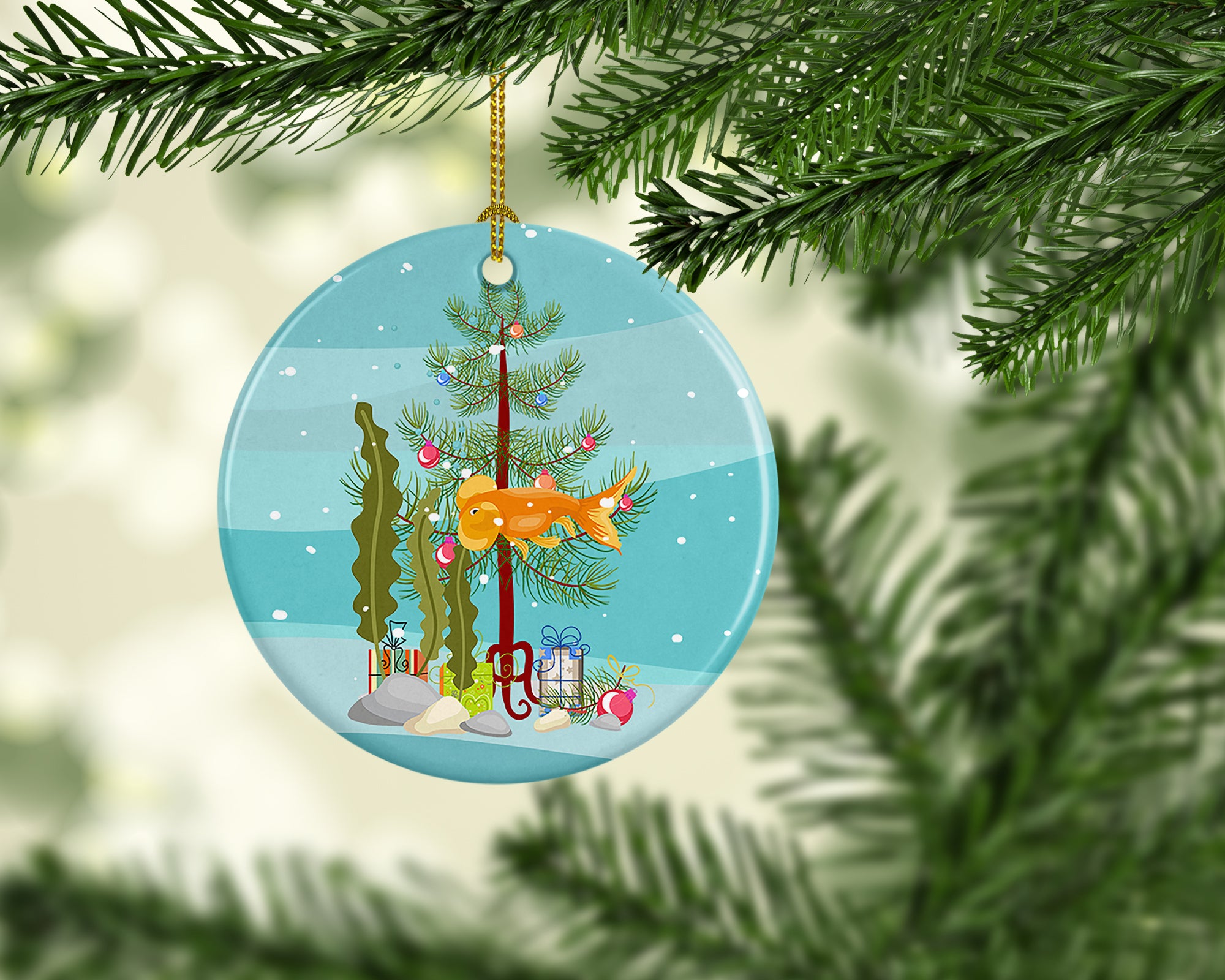 Bubble Eyed Goldfish Merry Christmas Ceramic Ornament - the-store.com