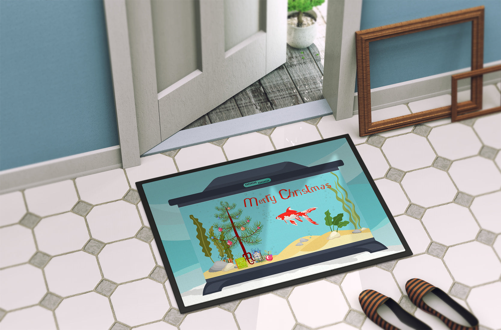 Comet Goldfish Merry Christmas Indoor or Outdoor Mat 18x27 CK4511MAT - the-store.com