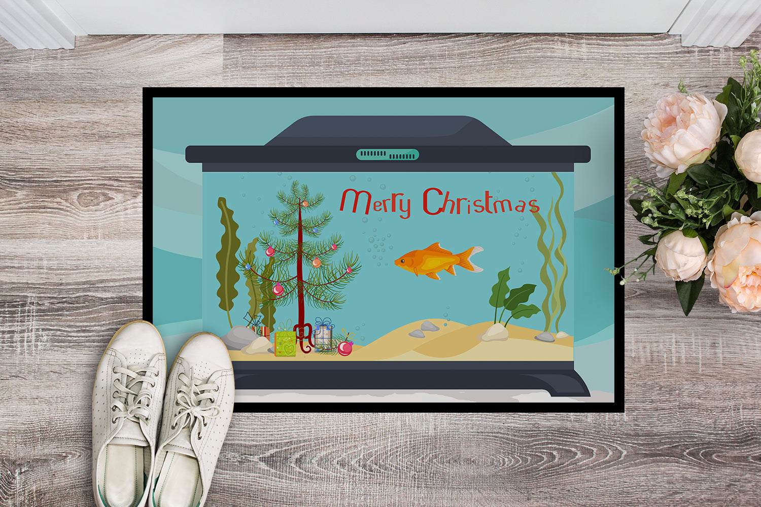 Goldfish Common Merry Christmas Indoor or Outdoor Mat 18x27 CK4512MAT - the-store.com