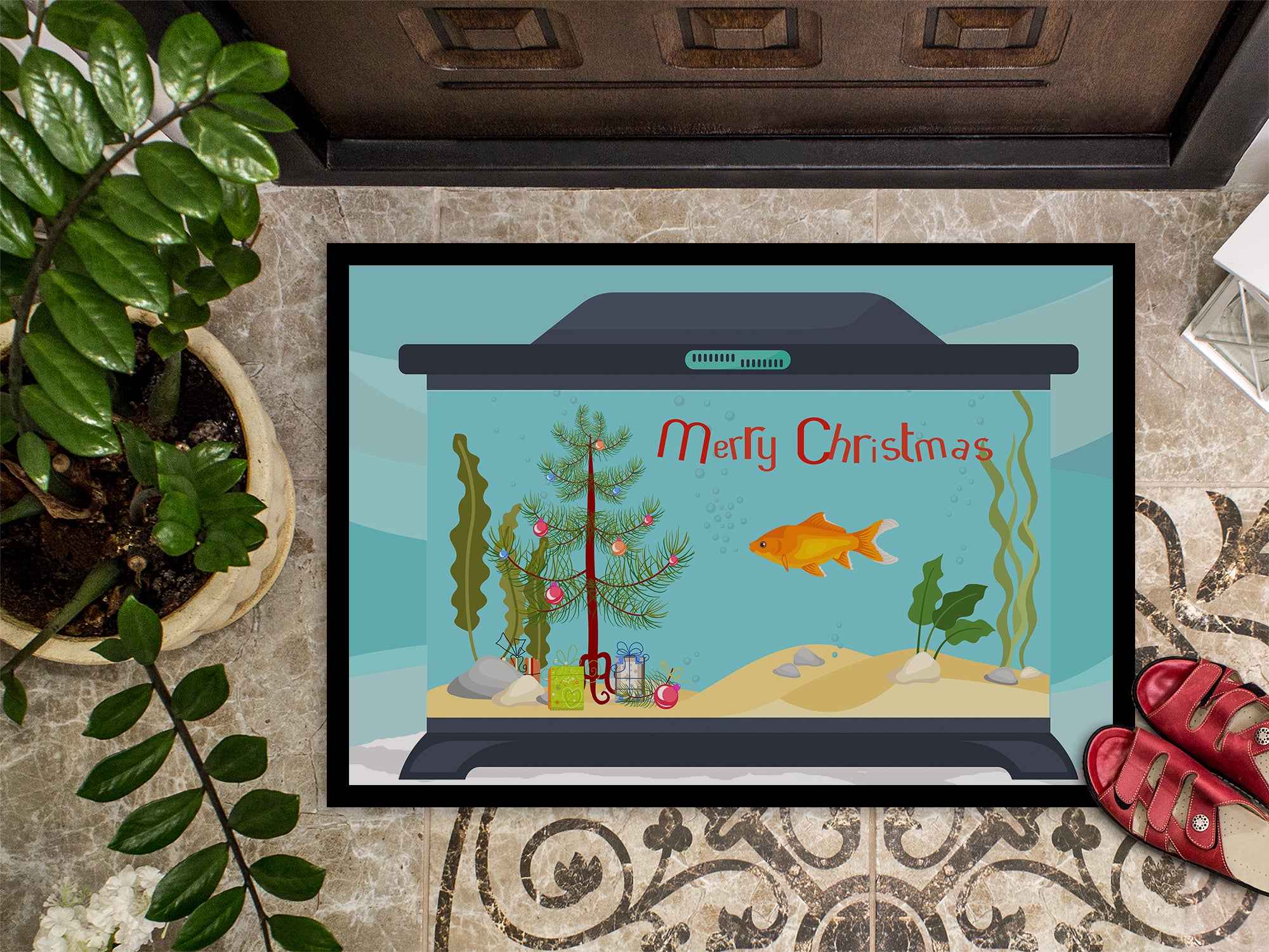 Goldfish Common Merry Christmas Indoor or Outdoor Mat 18x27 CK4512MAT - the-store.com