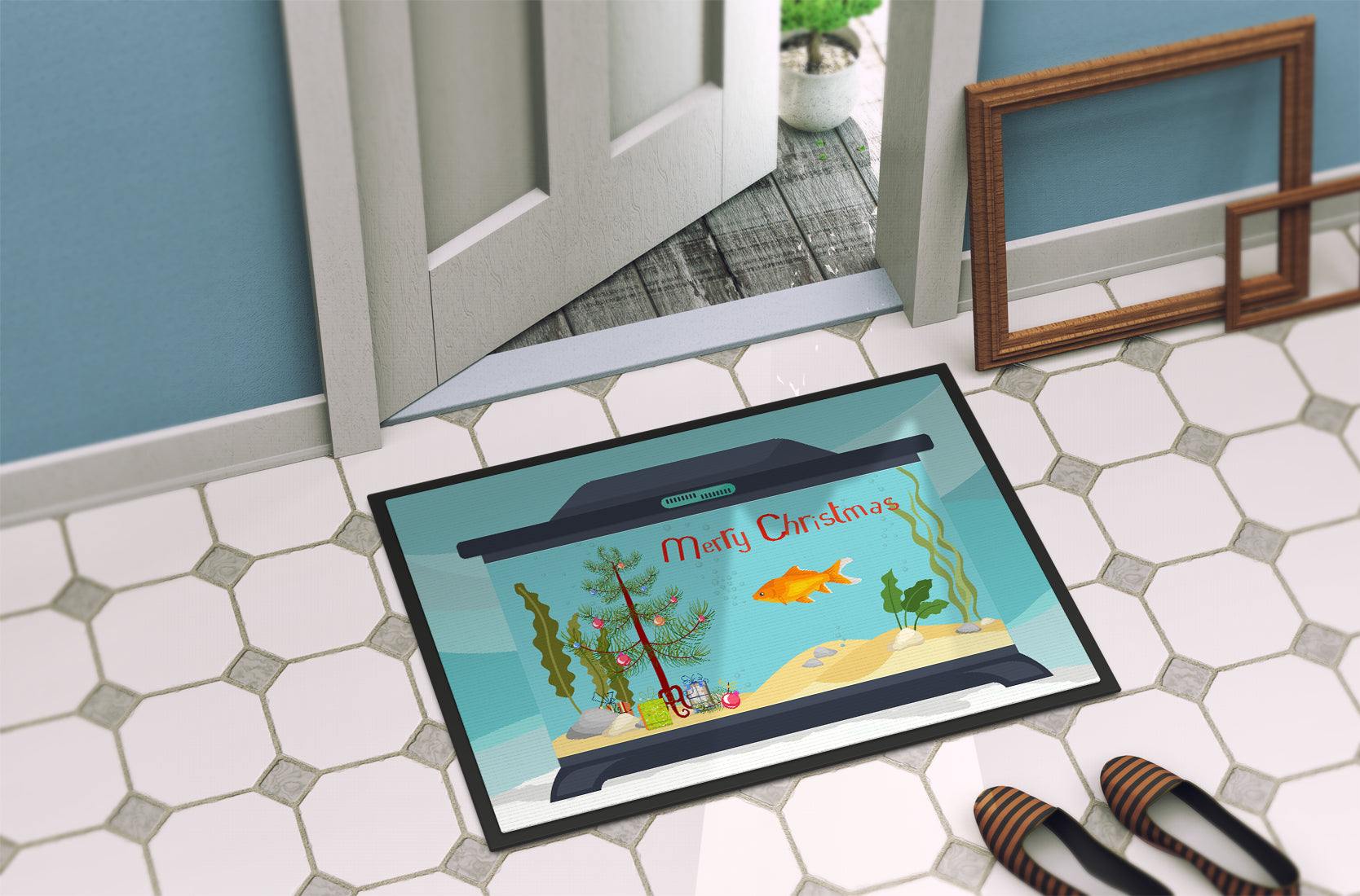 Goldfish Common Merry Christmas Indoor or Outdoor Mat 18x27 CK4512MAT - the-store.com