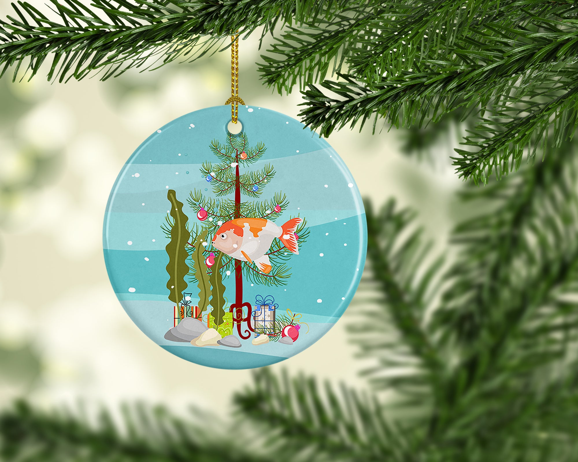 Lionhead Goldfish Merry Christmas Ceramic Ornament - the-store.com