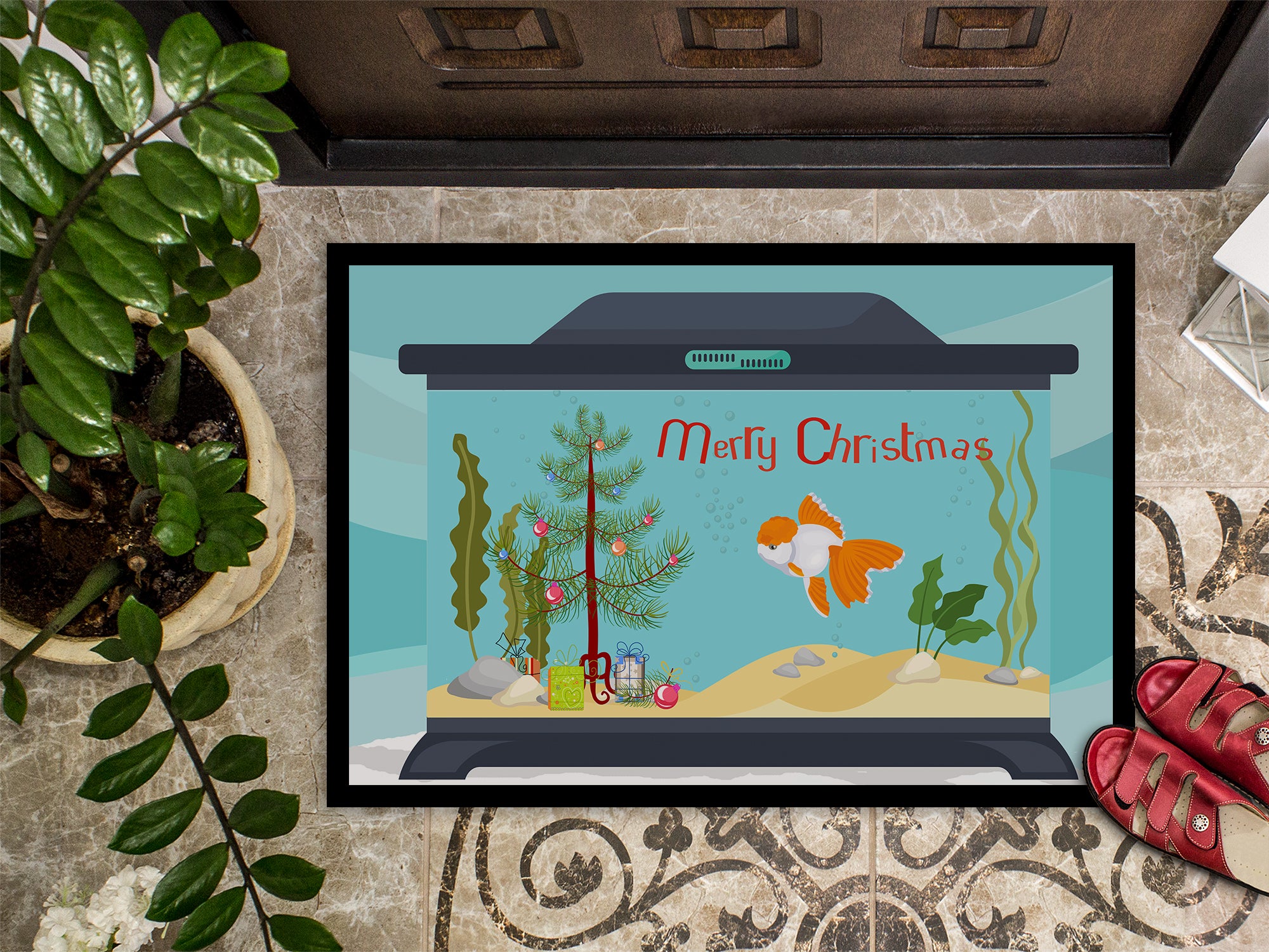 Oranda Red Cap Goldfish Merry Christmas Indoor or Outdoor Mat 18x27 CK4514MAT - the-store.com