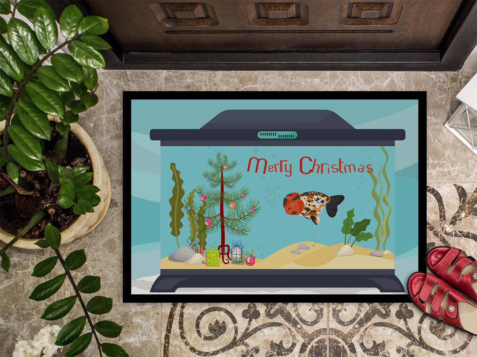 Ranchu Goldfish Merry Christmas Indoor or Outdoor Mat 18x27 CK4515MAT - the-store.com