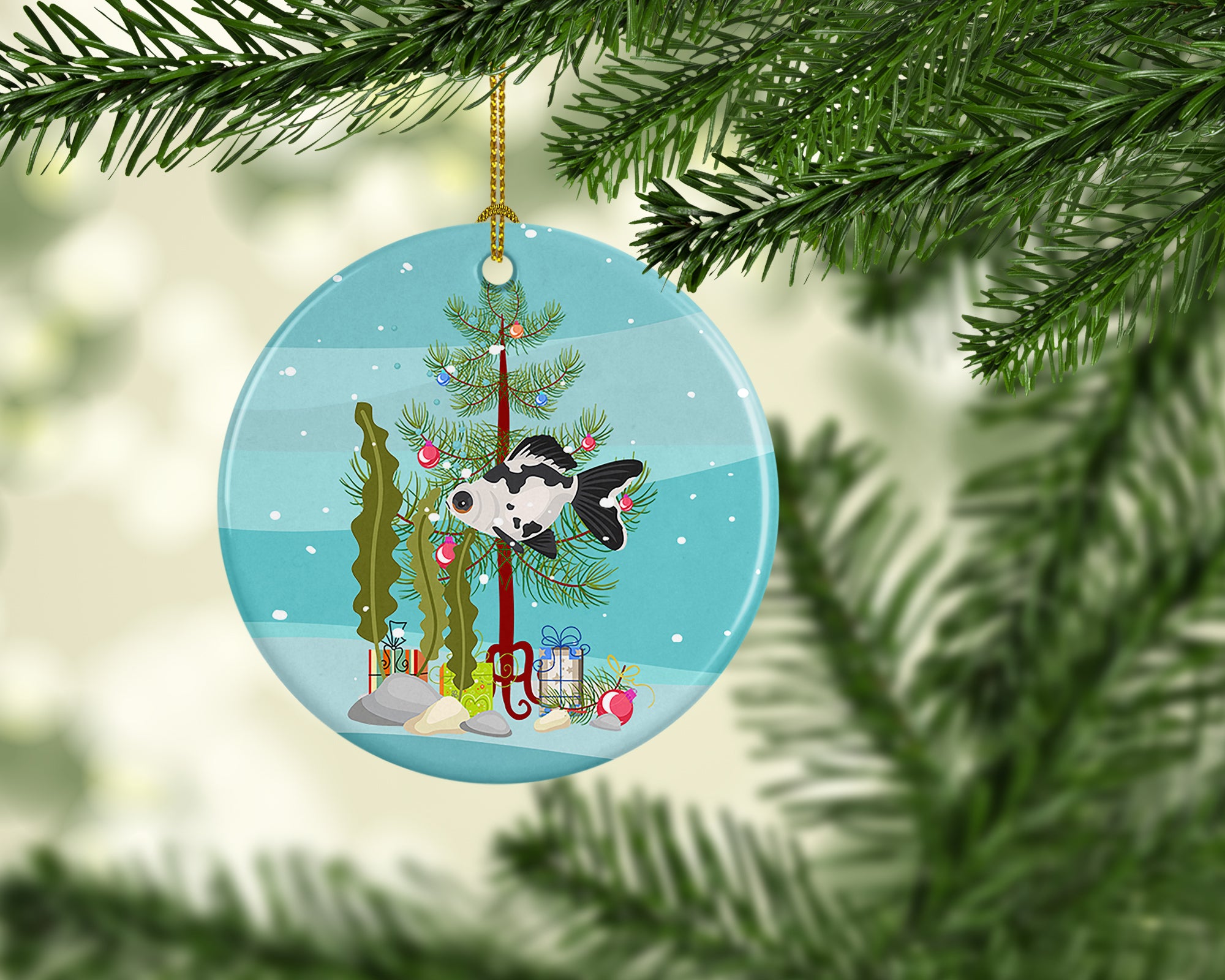 Telescope Eye Goldfish Merry Christmas Ceramic Ornament - the-store.com