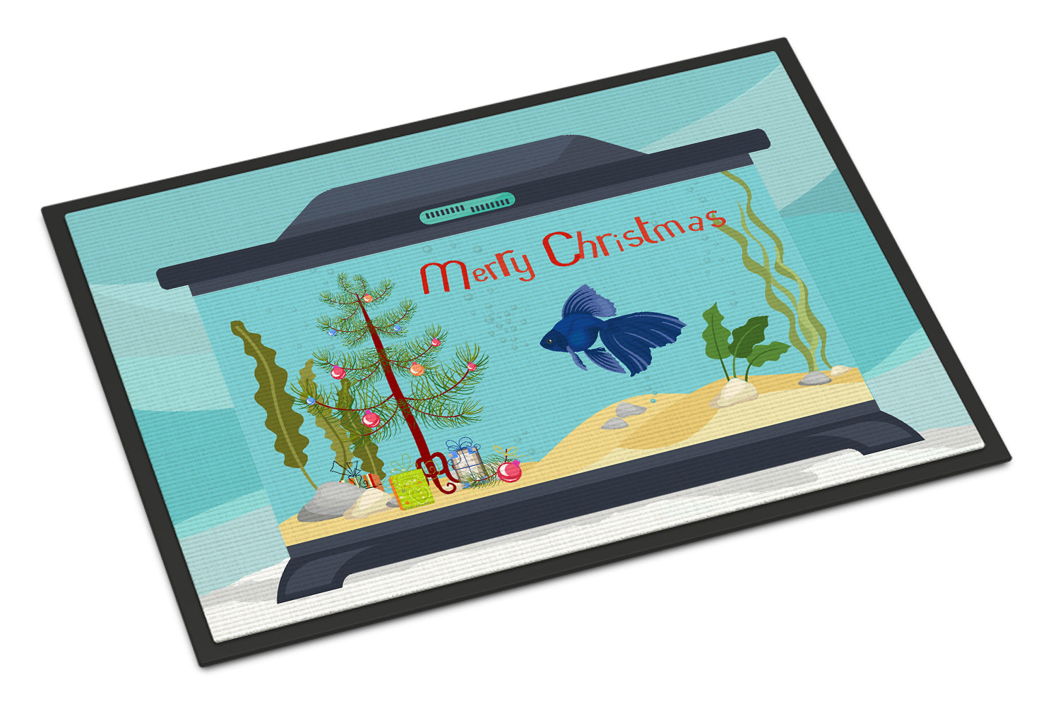 Veiltail Goldfish Merry Christmas Indoor or Outdoor Mat 18x27 CK4520MAT - the-store.com