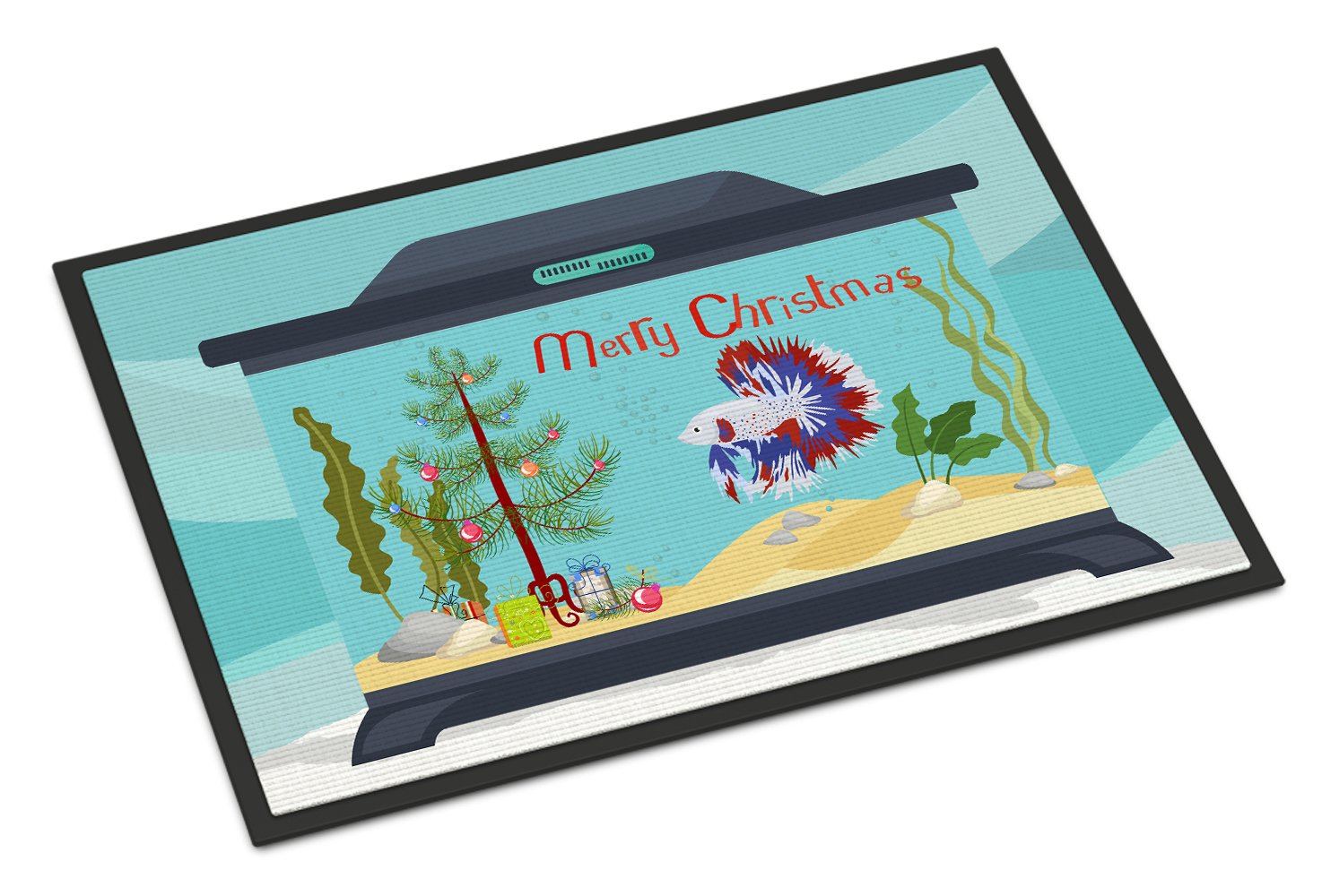 Comb Tail Betta Merry Christmas Indoor or Outdoor Mat 24x36 CK4522JMAT by Caroline's Treasures