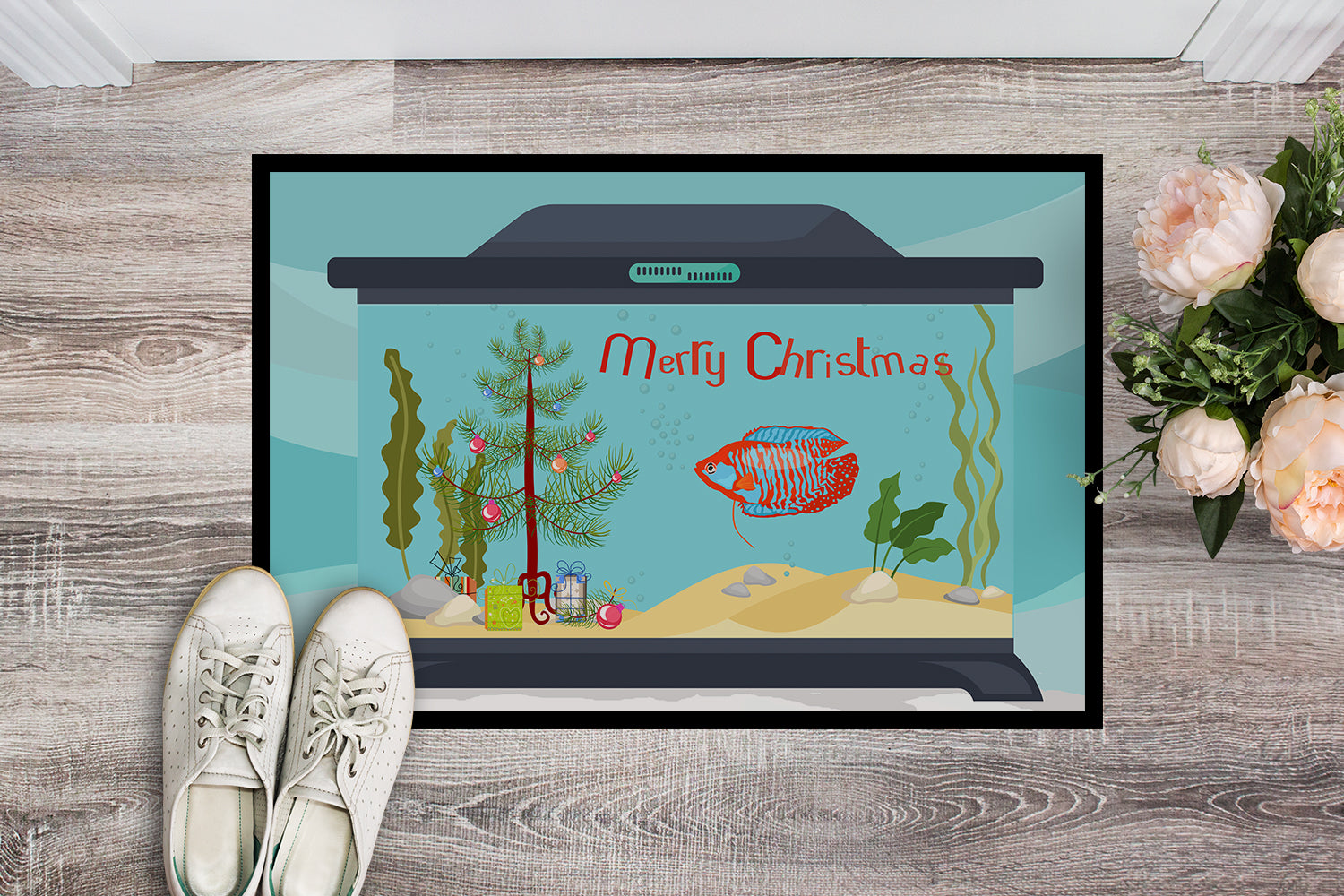 Dwarf Gourami Merry Christmas Indoor or Outdoor Mat 18x27 CK4524MAT - the-store.com