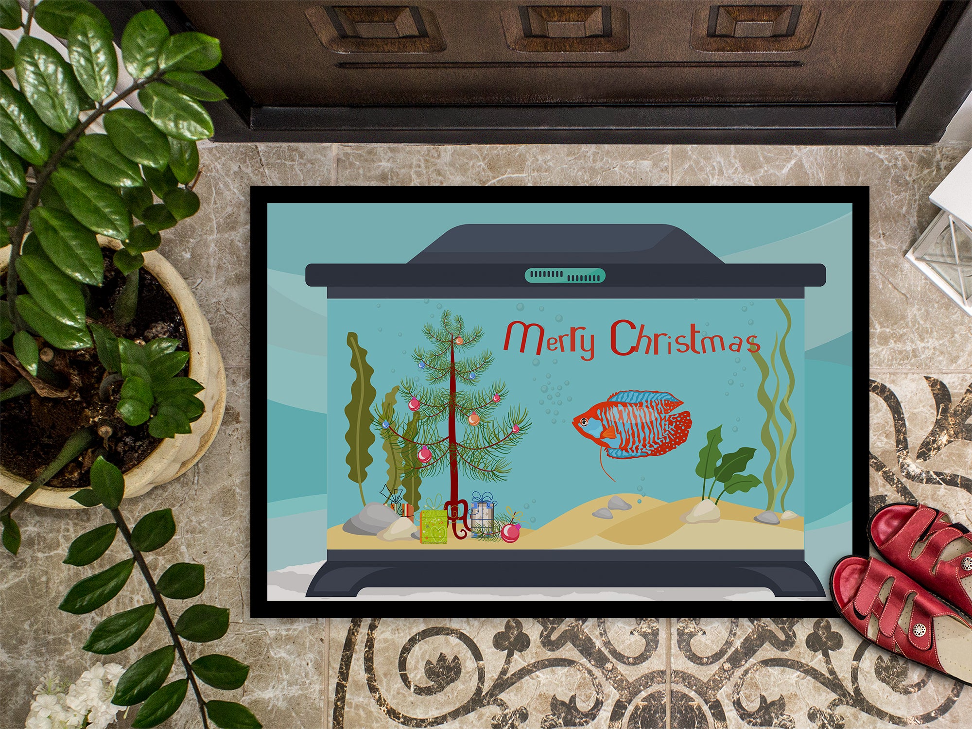 Dwarf Gourami Merry Christmas Indoor or Outdoor Mat 18x27 CK4524MAT - the-store.com