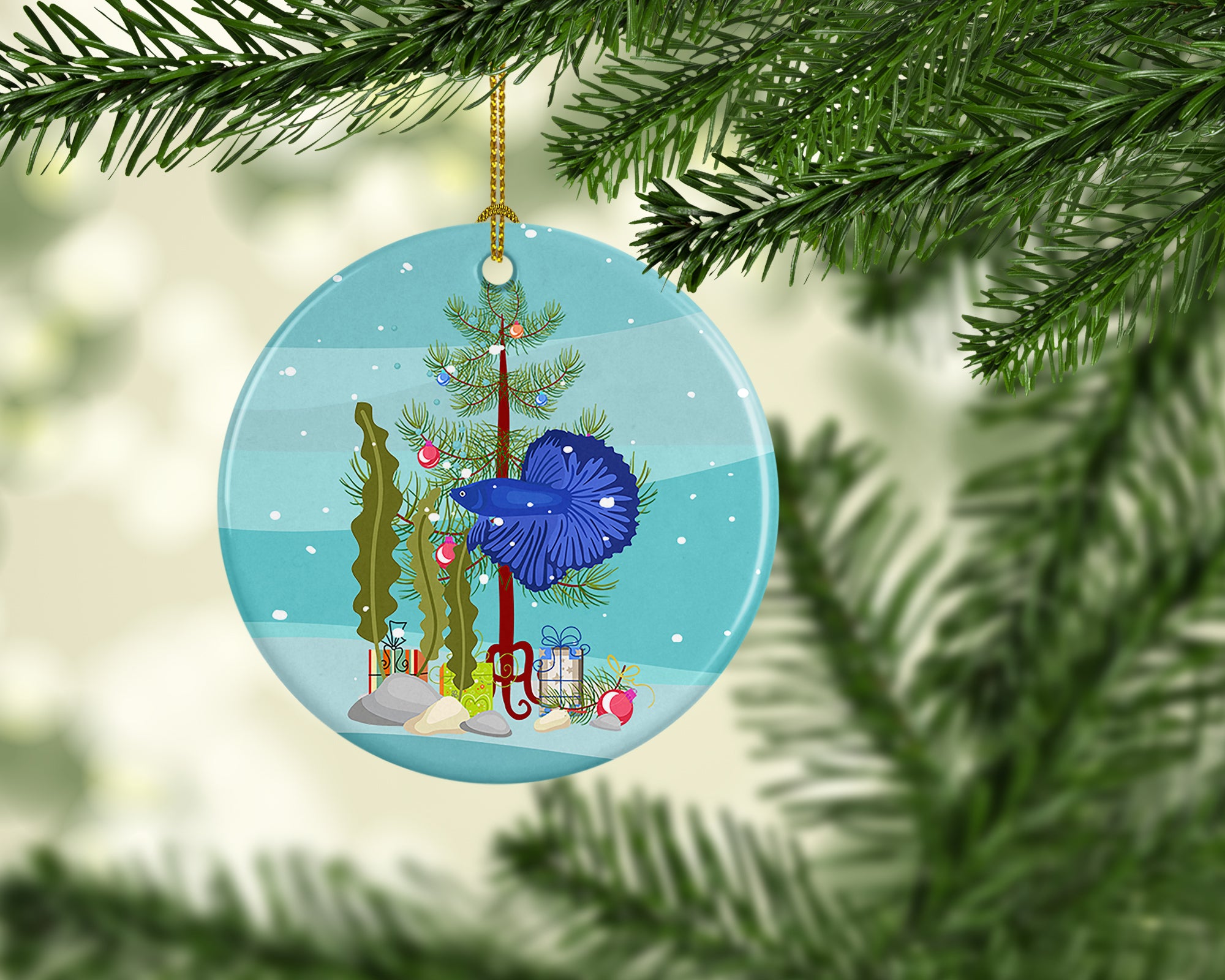 Super Delta Tail Betta Merry Christmas Ceramic Ornament - the-store.com