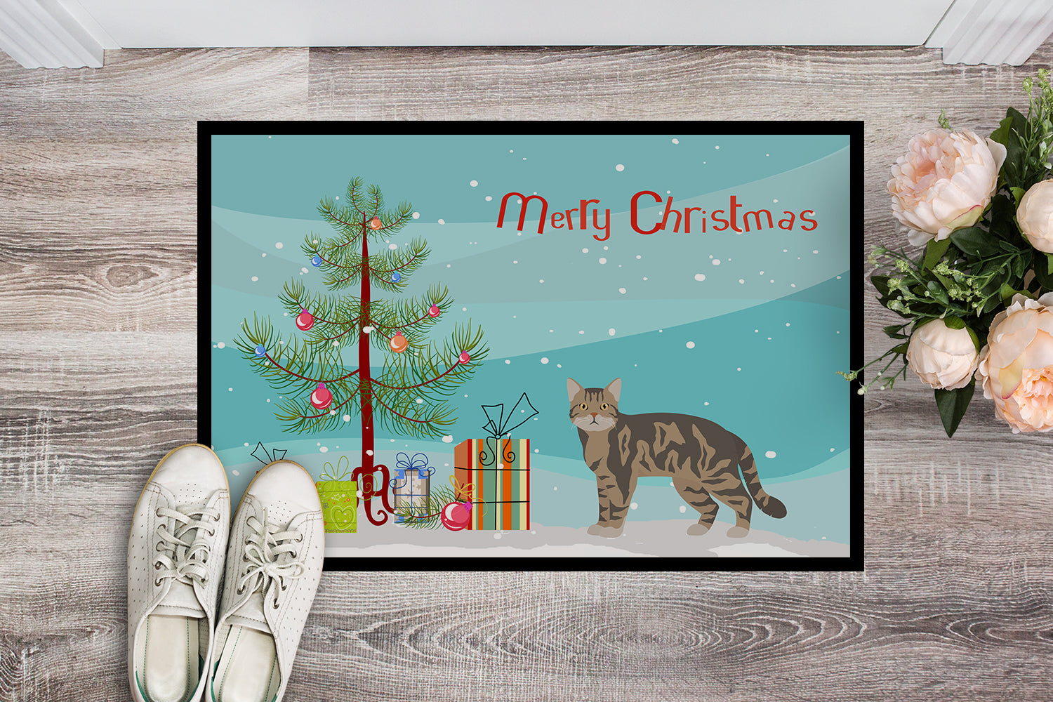 American Wirehair #1 Cat Merry Christmas Indoor or Outdoor Mat 18x27 CK4556MAT - the-store.com