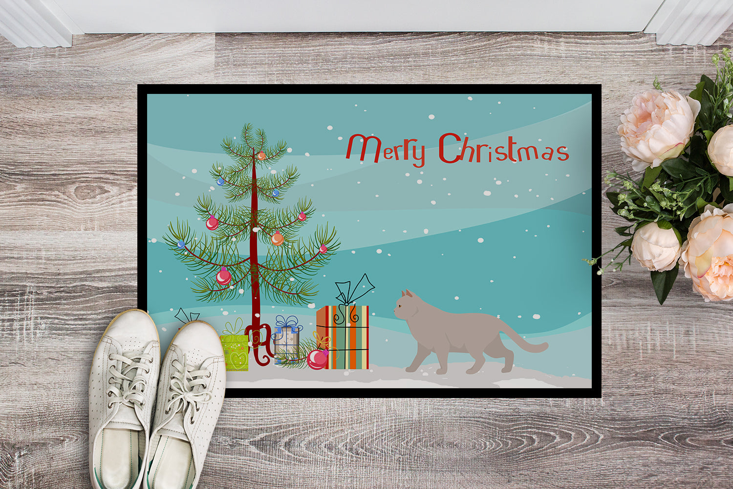 British Shorthair #2 Cat Merry Christmas Indoor or Outdoor Mat 18x27 CK4575MAT - the-store.com