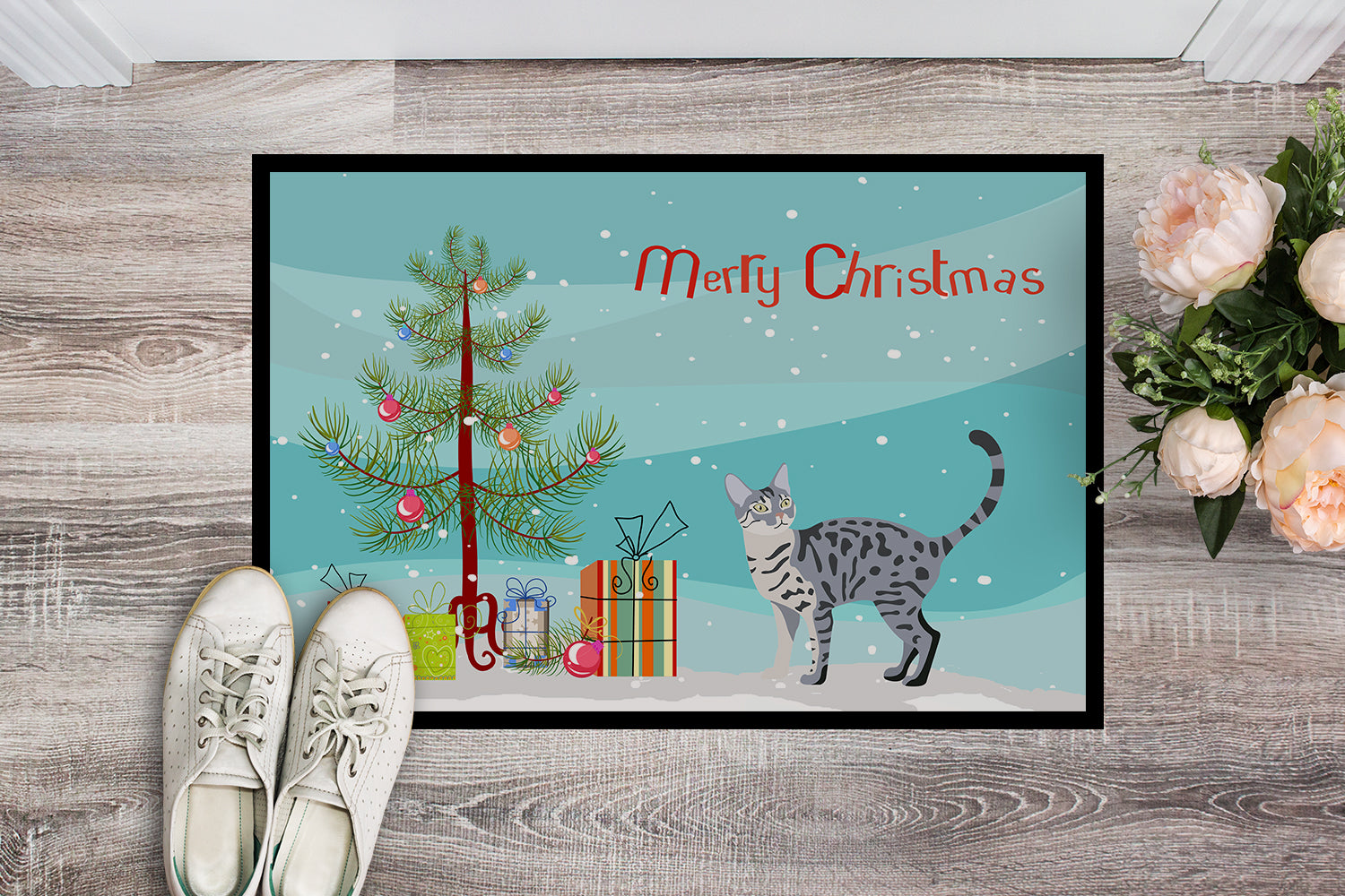 California Spangled #1 Cat Merry Christmas Indoor or Outdoor Mat 18x27 CK4578MAT - the-store.com