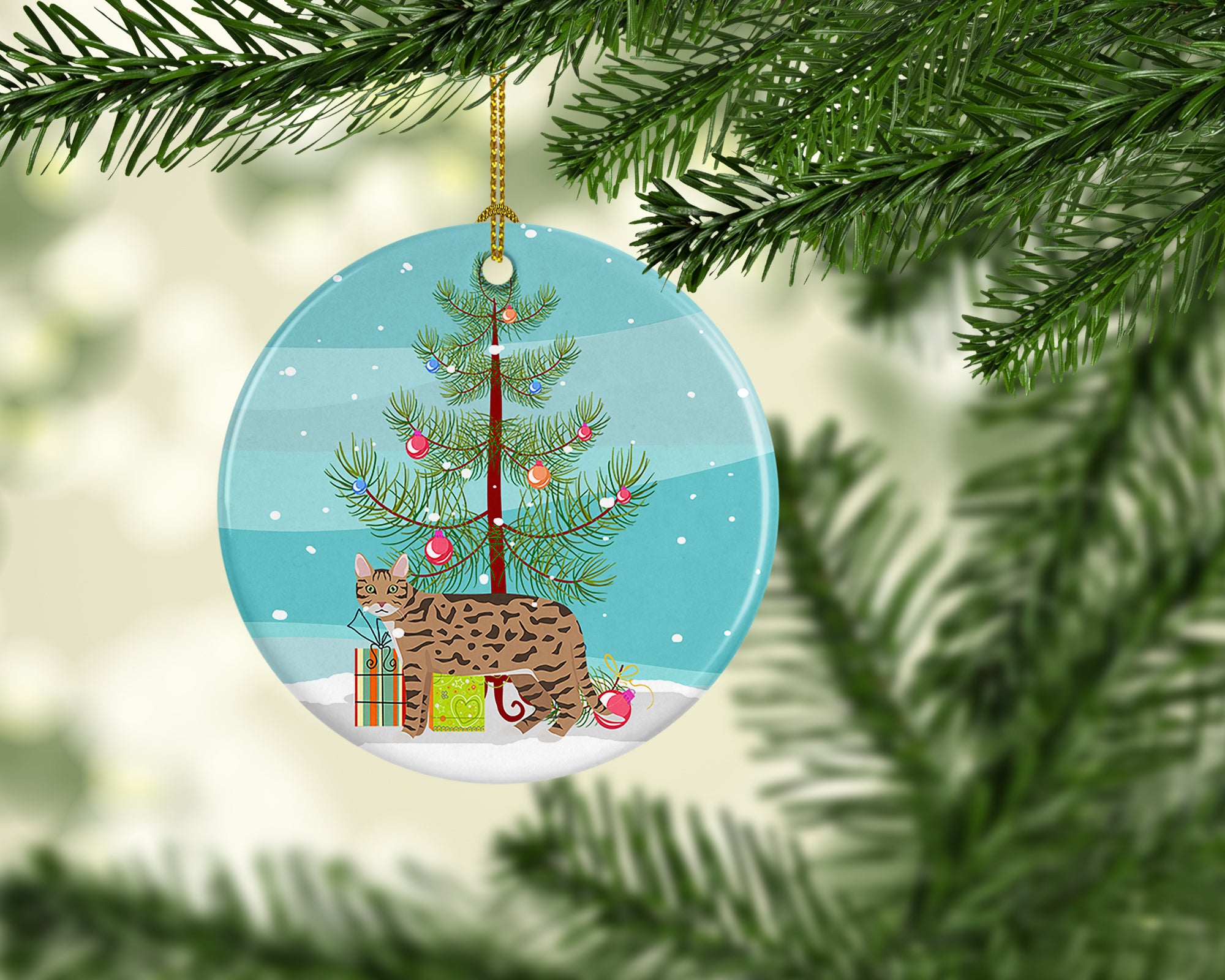 California Spangled #2 Cat Merry Christmas Ceramic Ornament - the-store.com