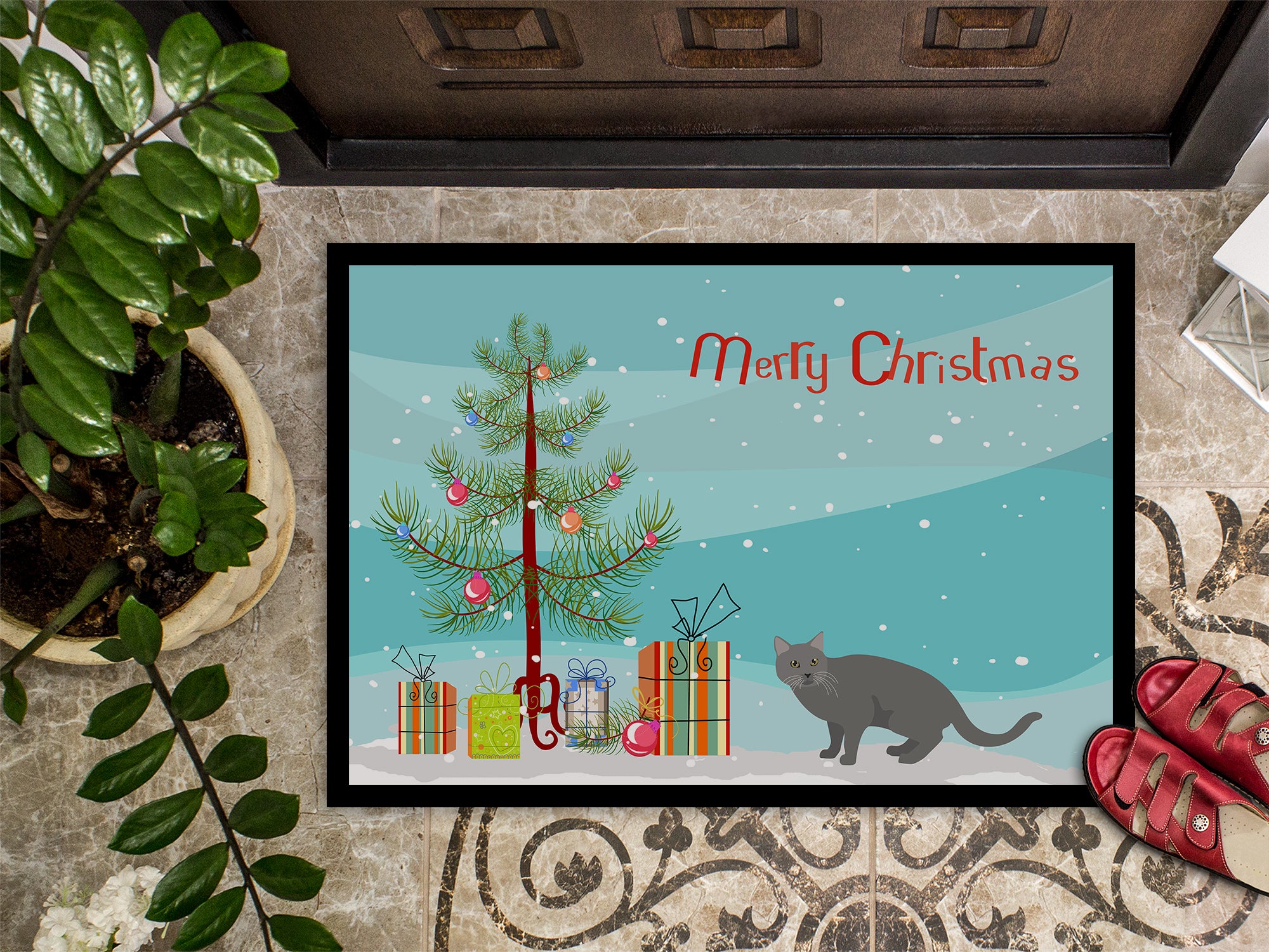 Chartreux #1 Cat Merry Christmas Indoor or Outdoor Mat 18x27 CK4582MAT - the-store.com